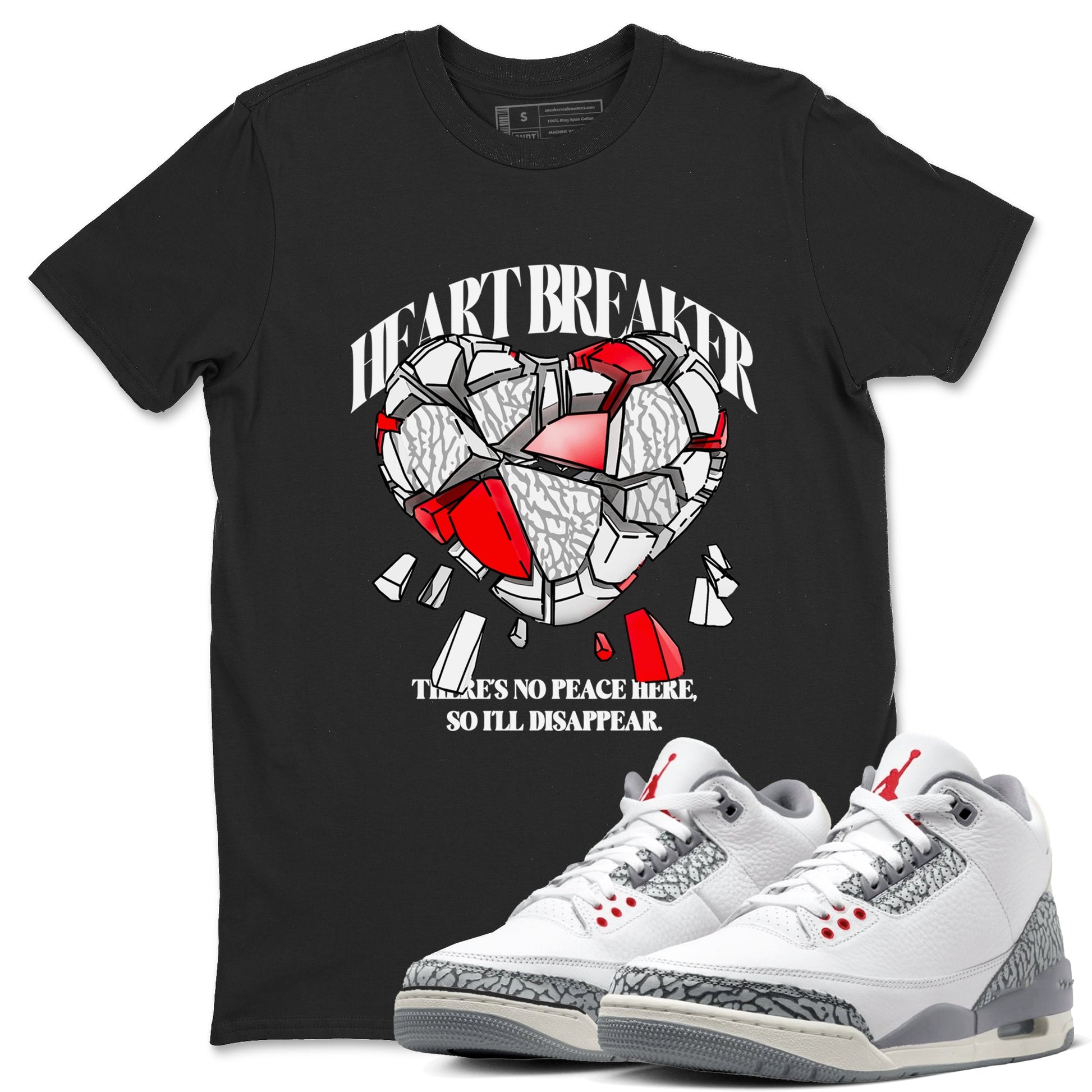 3s Cement Grey shirts to match jordans Heart Breaker sneaker match tees Air Jordan 3 Cement Grey SNRT Sneaker Release Tees unisex cotton Black 1 crew neck shirts