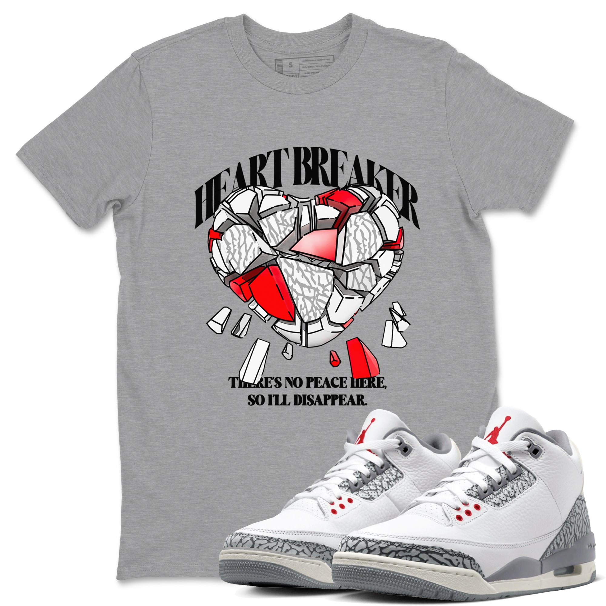 3s Cement Grey shirts to match jordans Heart Breaker sneaker match tees Air Jordan 3 Cement Grey SNRT Sneaker Release Tees unisex cotton Heather Grey 1 crew neck shirts
