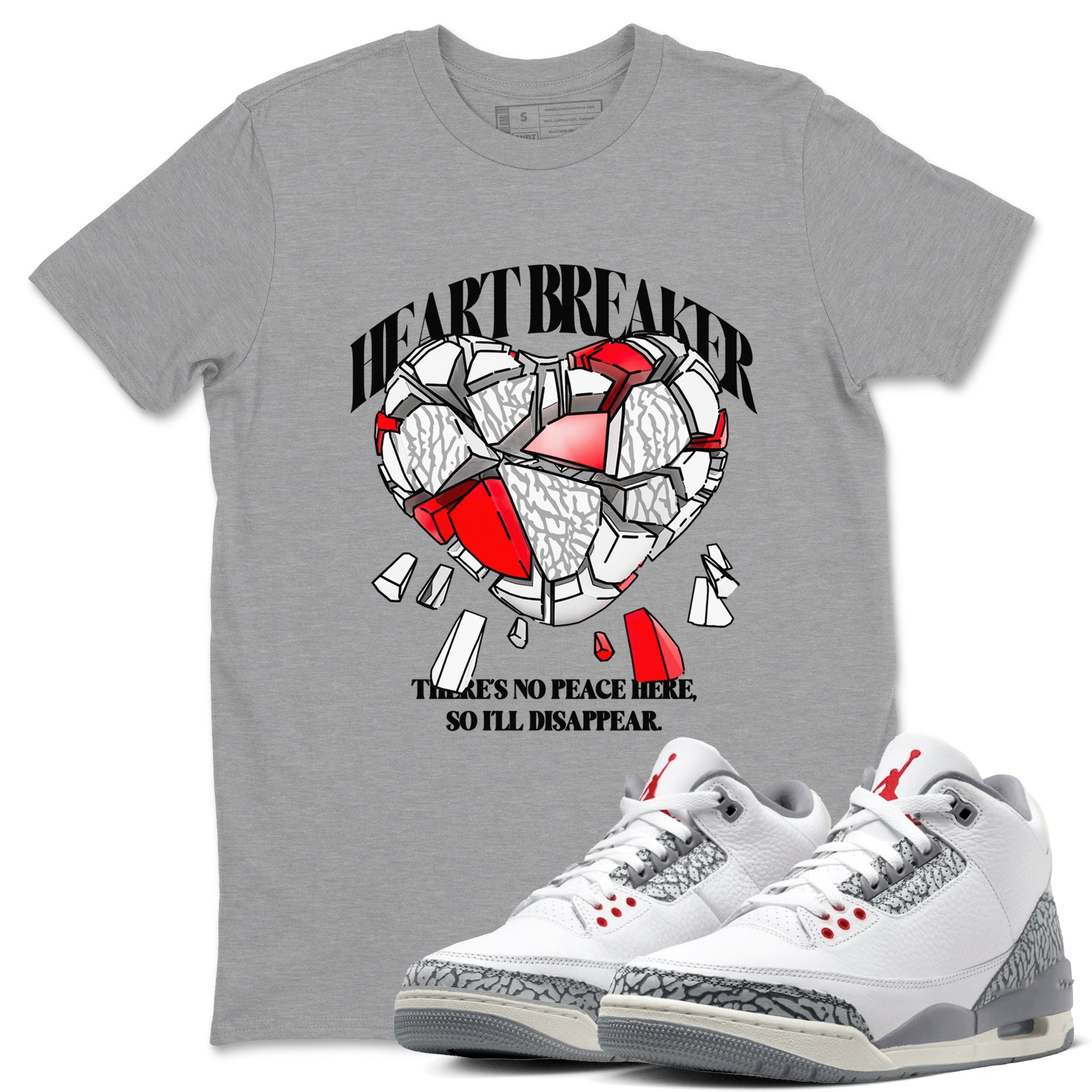 3s Cement Grey shirts to match jordans Heart Breaker sneaker match tees Air Jordan 3 Cement Grey SNRT Sneaker Release Tees unisex cotton Heather Grey 1 crew neck shirts