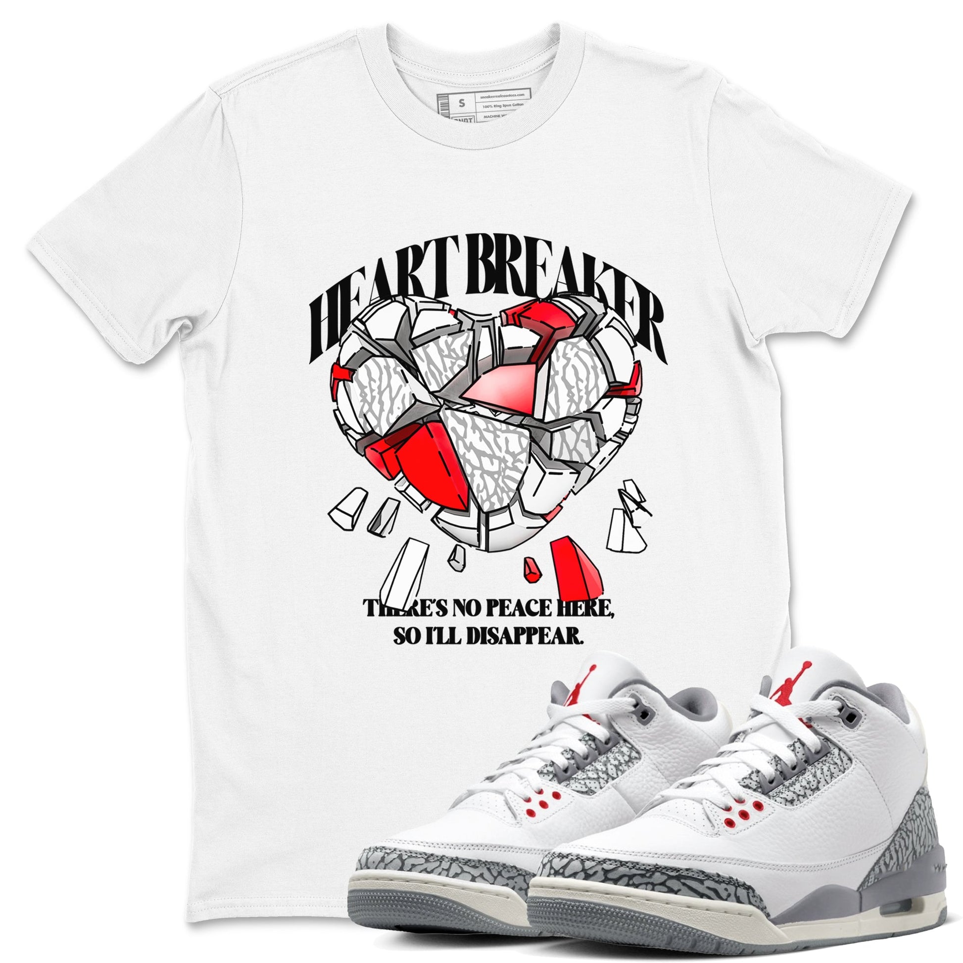 3s Cement Grey shirts to match jordans Heart Breaker sneaker match tees Air Jordan 3 Cement Grey SNRT Sneaker Release Tees unisex cotton White 1 crew neck shirts