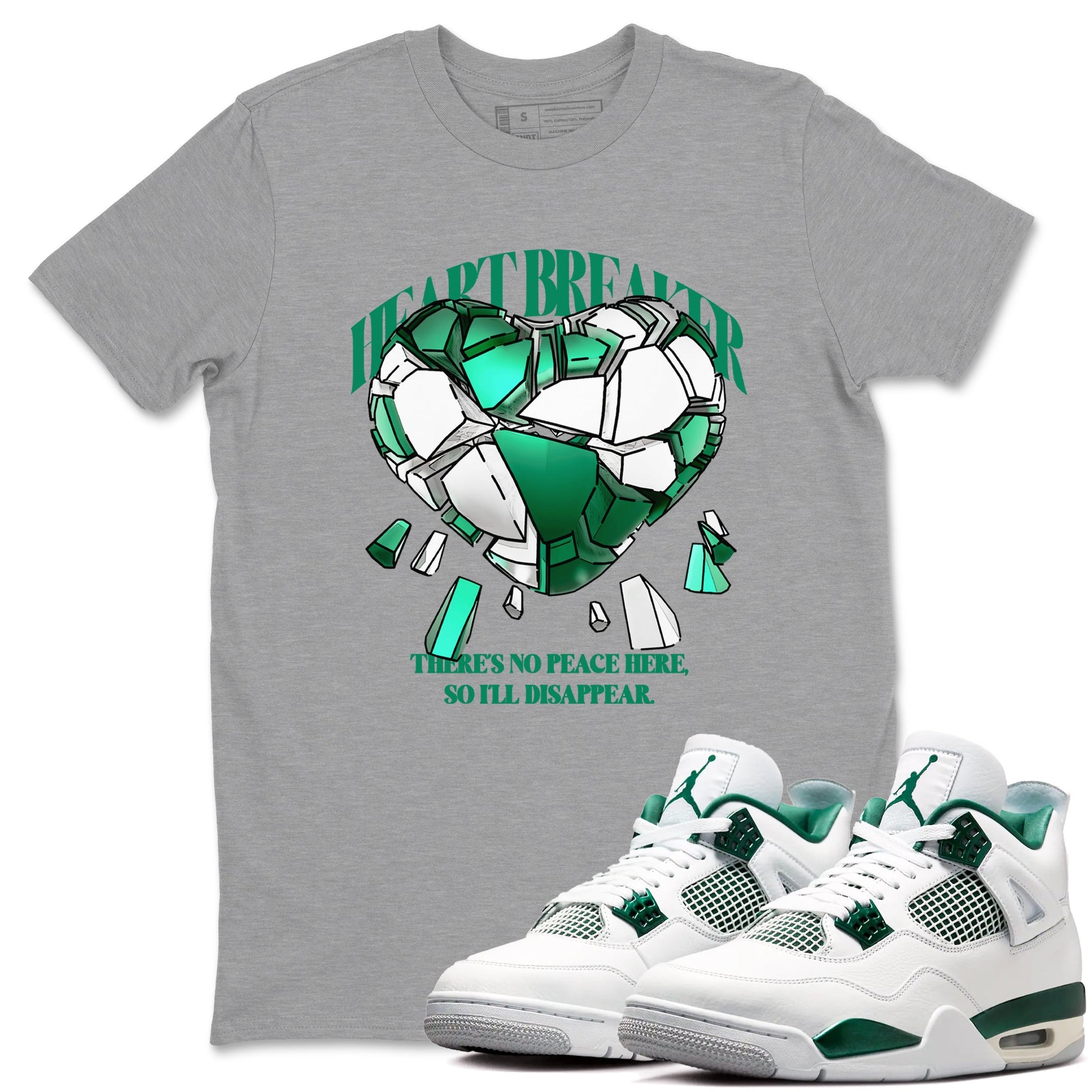 4s Oxidized Green shirts to match jordans Heart Breaker sneaker match tees Air Jordan 4 Oxidized Green SNRT Sneaker Tees streetwear brand Heather Grey 1 unisex cotton tee