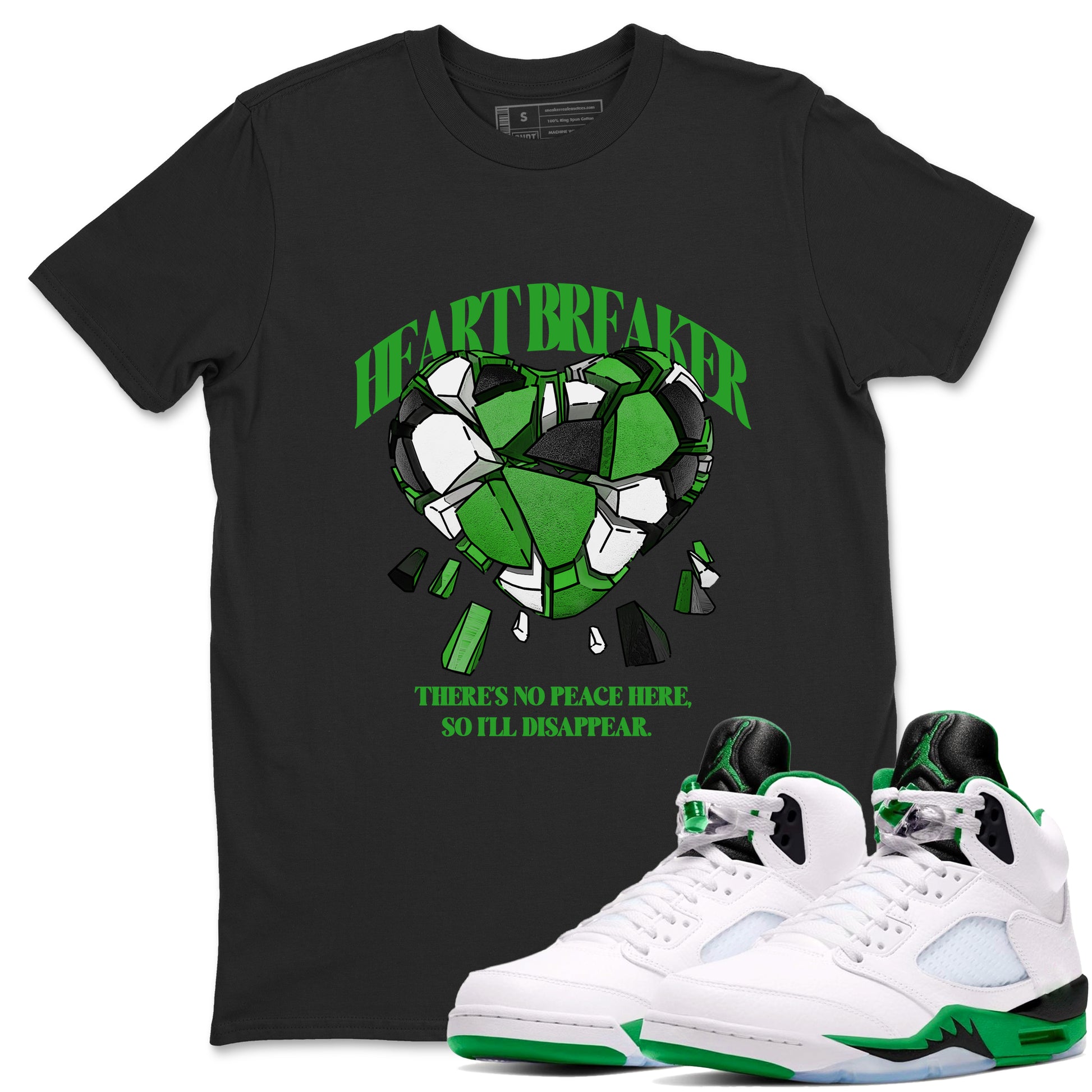 Air Jordan 5 Lucky Green shirt to match jordans Heart Breaker sneaker tees AJ5 Lucky Green SNRT Sneaker Release Tees unisex cotton Black 1 crew neck shirt