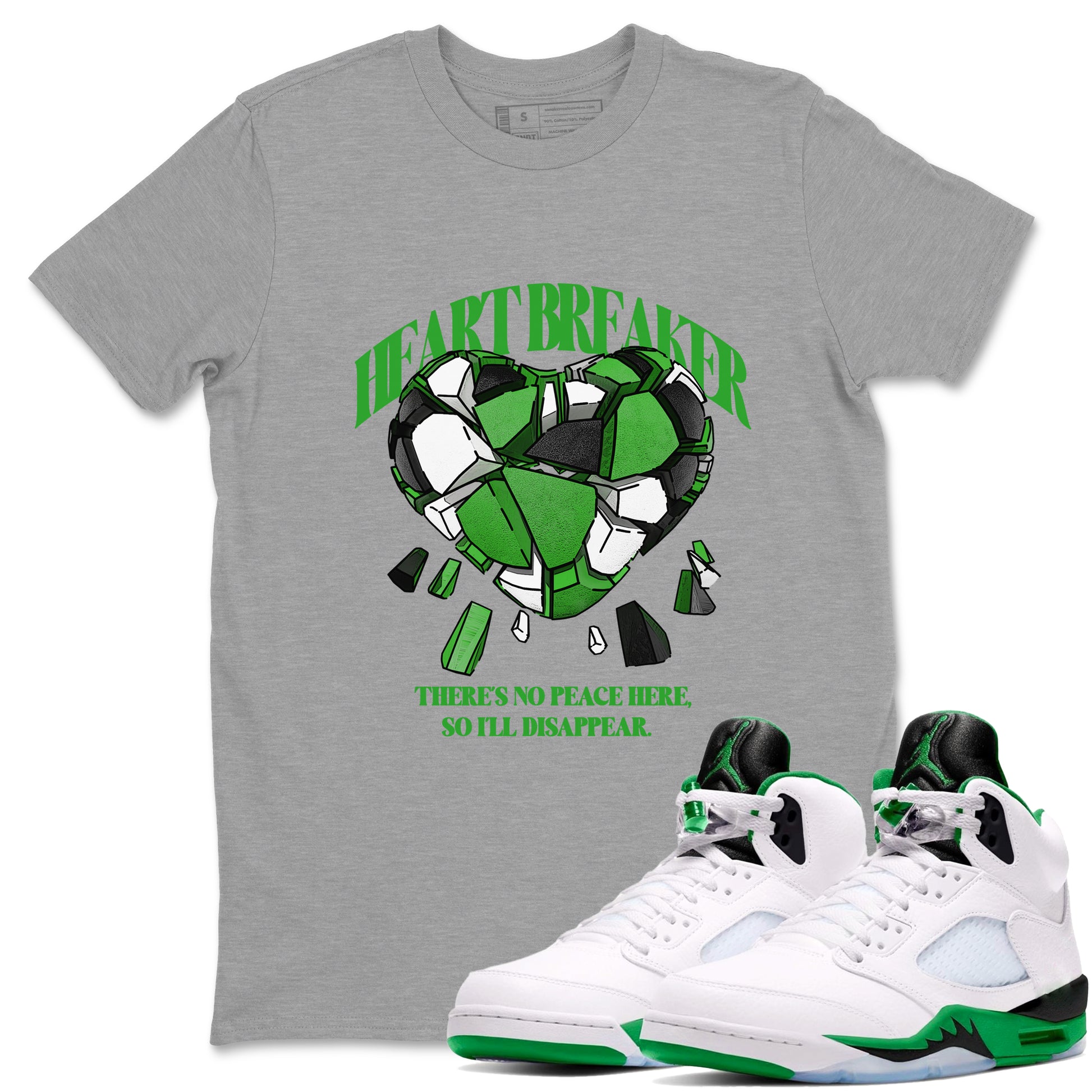 Air Jordan 5 Lucky Green shirt to match jordans Heart Breaker sneaker tees AJ5 Lucky Green SNRT Sneaker Release Tees unisex cotton Heather Grey 1 crew neck shirt
