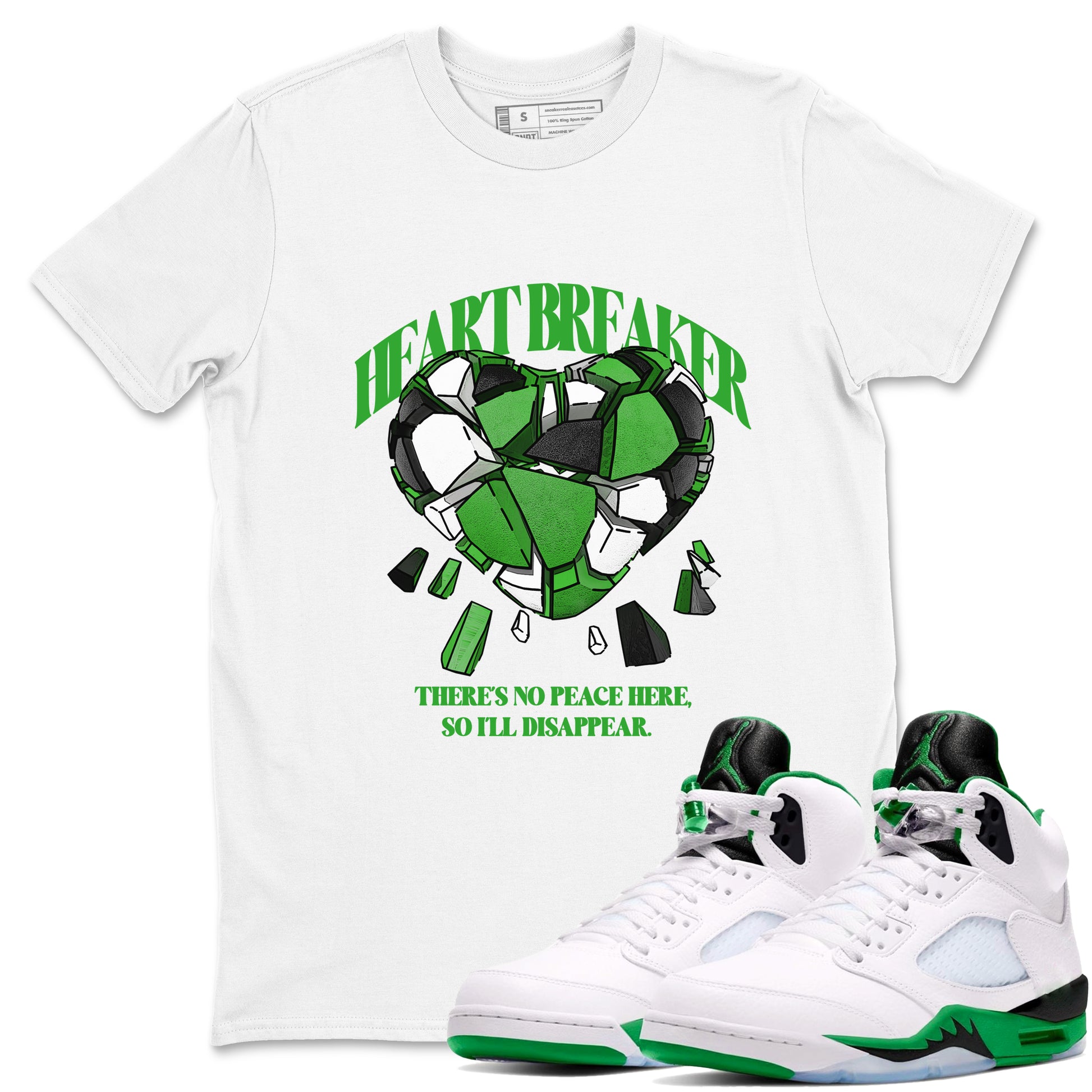 Air Jordan 5 Lucky Green shirt to match jordans Heart Breaker sneaker tees AJ5 Lucky Green SNRT Sneaker Release Tees unisex cotton White 1 crew neck shirt