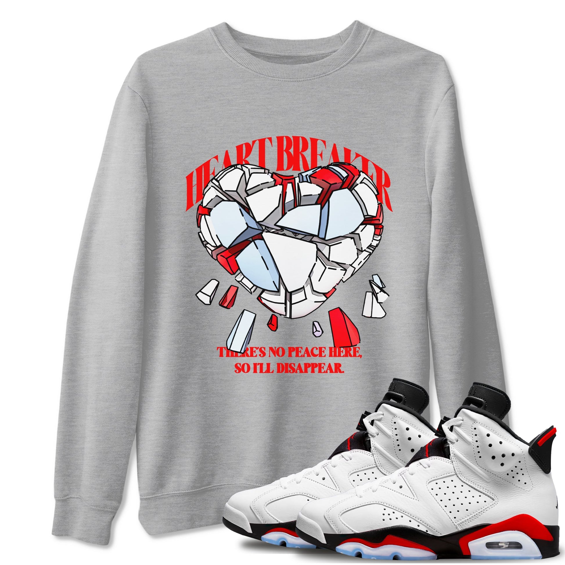 6s Fire Red shirts to match jordans Heart Breaker best t shirts to wear with jordans Air Jordan 6 Fire Red match shoes to clothes SNRT Sneaker Tees unisex cotton Heather Grey 1 shirts