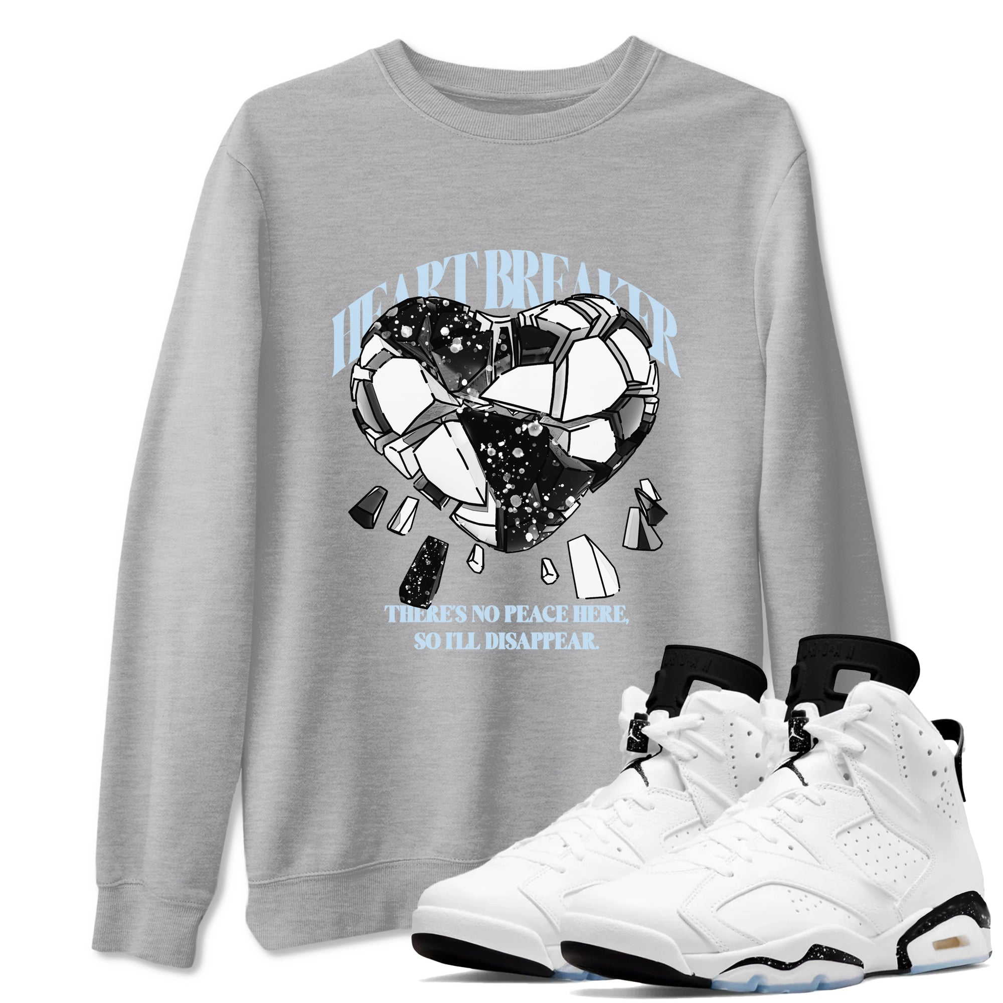 AJ6 White Black shirts to match jordans Heart Breaker sneaker match tees Air Jordan 6 White Black SNRT Sneaker Tees streetwear brand Heather Grey 1 unisex cotton tee