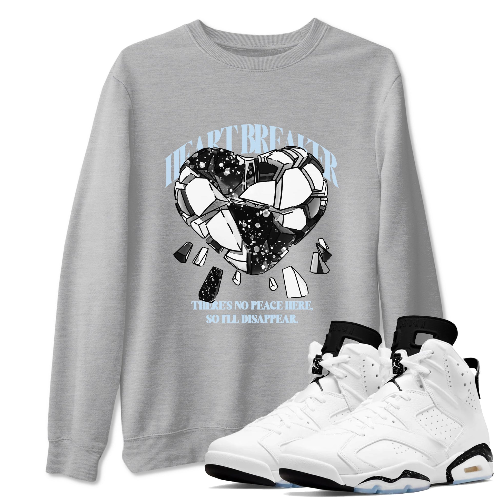 AJ6 White Black shirts to match jordans Heart Breaker sneaker match tees Air Jordan 6 White Black SNRT Sneaker Tees streetwear brand Heather Grey 1 unisex cotton tee
