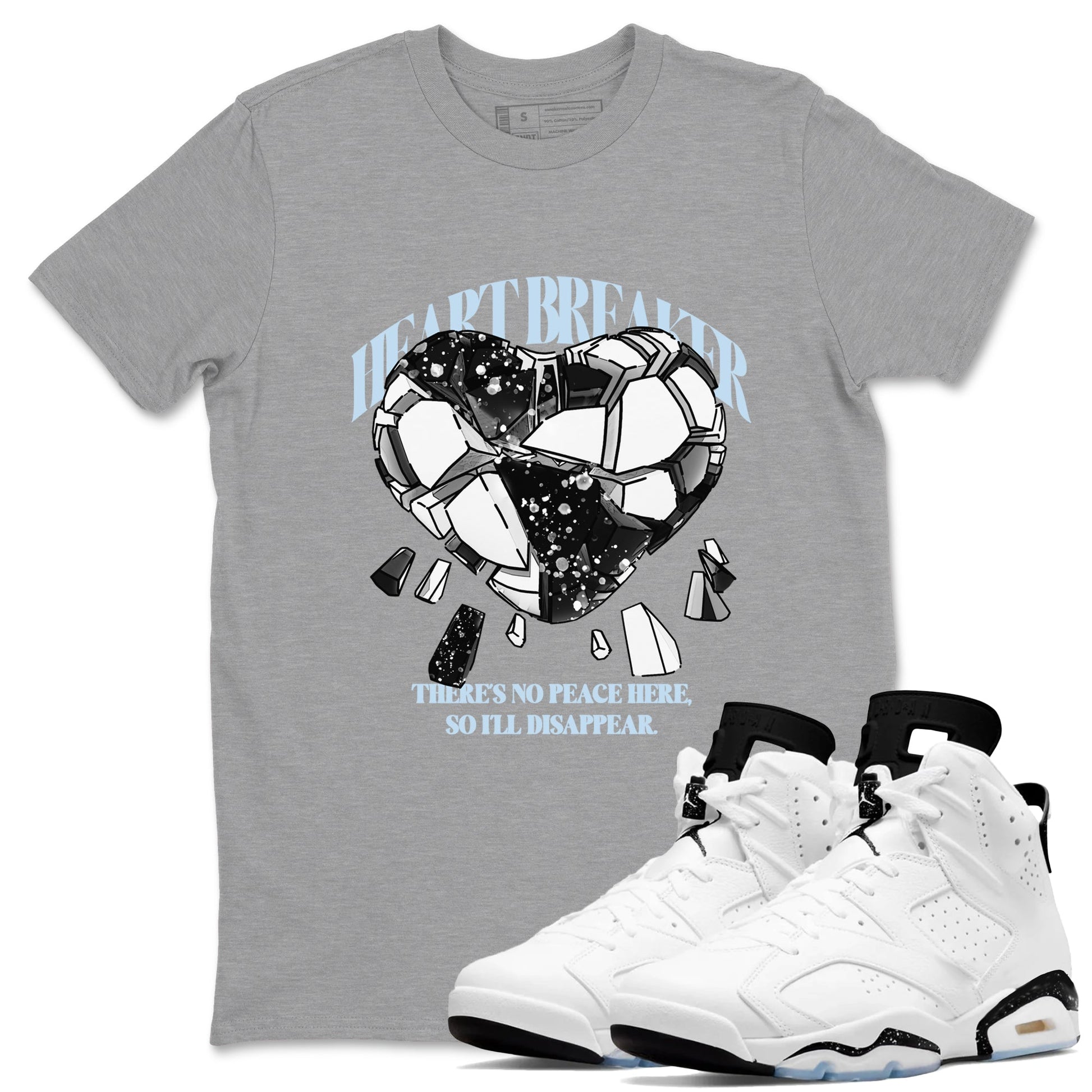 AJ6 White Black shirts to match jordans Heart Breaker sneaker match tees Air Jordan 6 White Black SNRT Sneaker Tees streetwear brand Heather Grey 1 unisex cotton tee