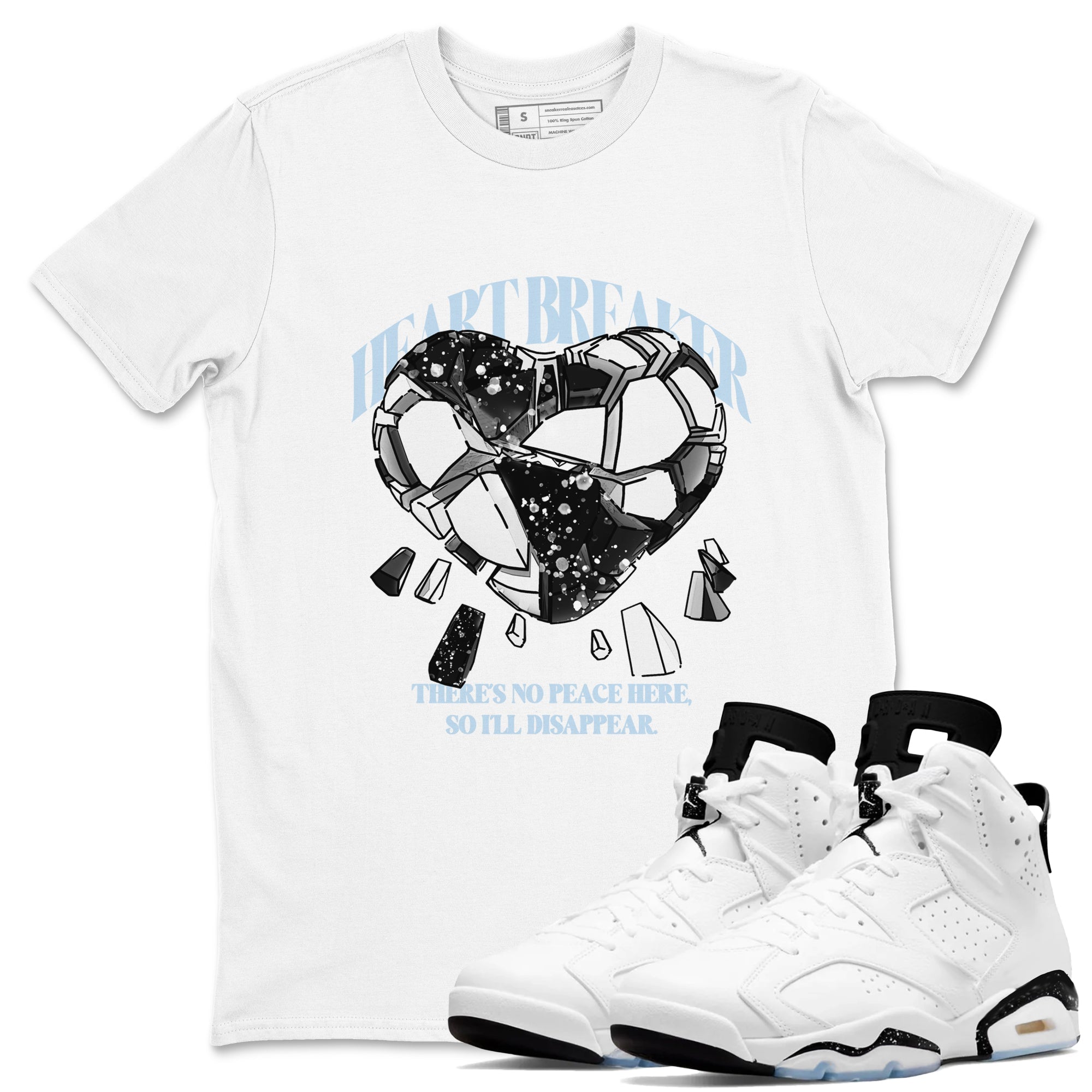 AJ6 White Black shirts to match jordans Heart Breaker sneaker match tees Air Jordan 6 White Black SNRT Sneaker Tees streetwear brand White 1 unisex cotton tee