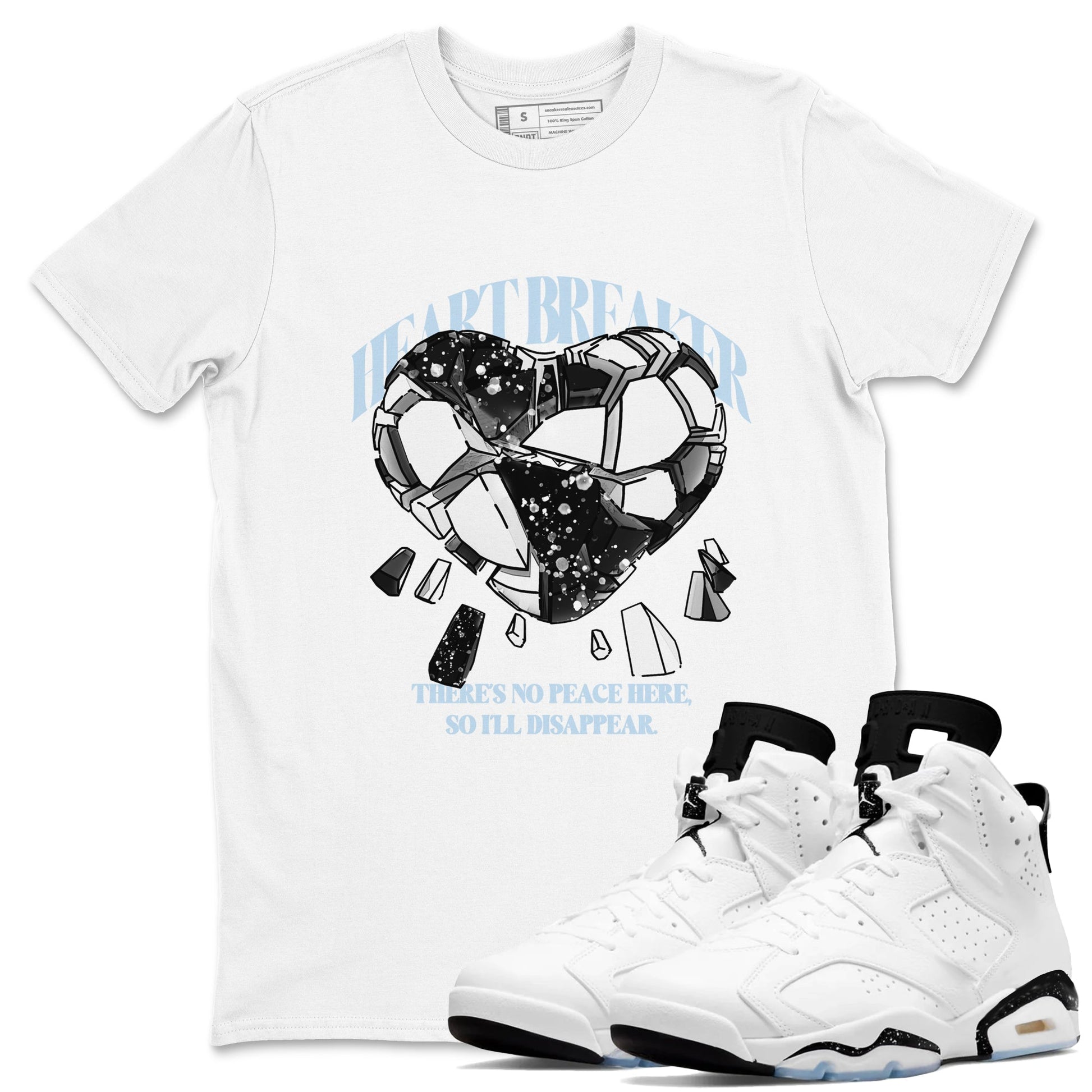 AJ6 White Black shirts to match jordans Heart Breaker sneaker match tees Air Jordan 6 White Black SNRT Sneaker Tees streetwear brand White 1 unisex cotton tee