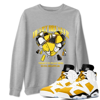 Air Jordan 6 Yellow Ochre shirt to match jordans Heart Breaker sneaker tees AJ6 Yellow Ochre SNRT Sneaker Release Tees unisex cotton Heather Grey 1 crew neck shirt