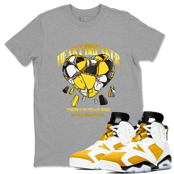 Air Jordan 6 Yellow Ochre shirt to match jordans Heart Breaker sneaker tees AJ6 Yellow Ochre SNRT Sneaker Release Tees unisex cotton Heather Grey 1 crew neck shirt