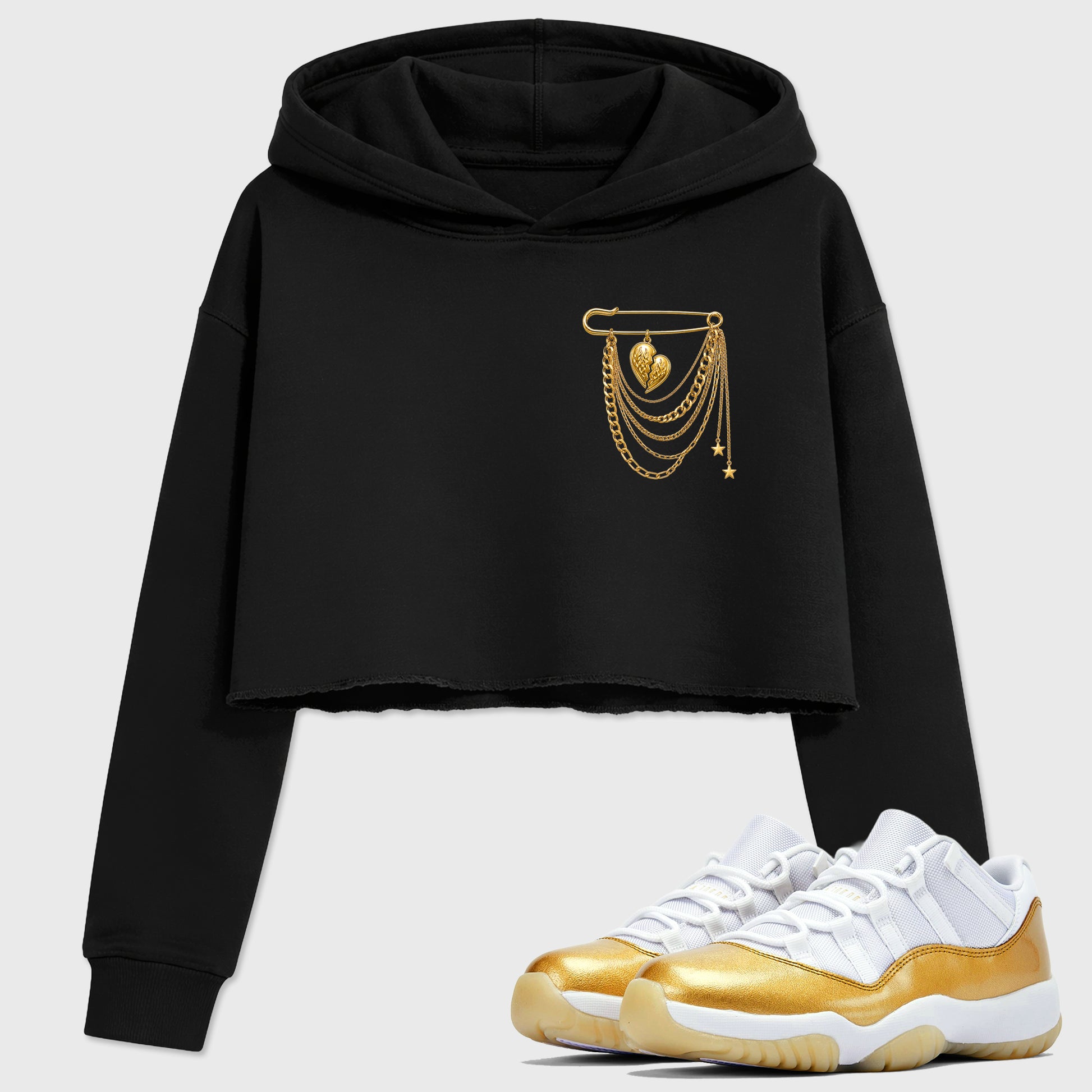 Sneaker match tees – Sneaker Tees To Match Air Jordan 11 Mother's Day Shoes – heart Brooch Crop T-Shirt Black 1