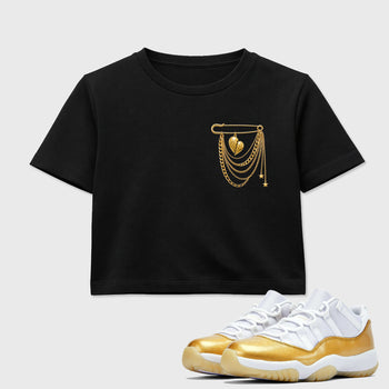 Sneaker match tees – Sneaker Tees To Match Air Jordan 11 Mother's Day Shoes – heart Brooch Crop T-Shirt Black 1
