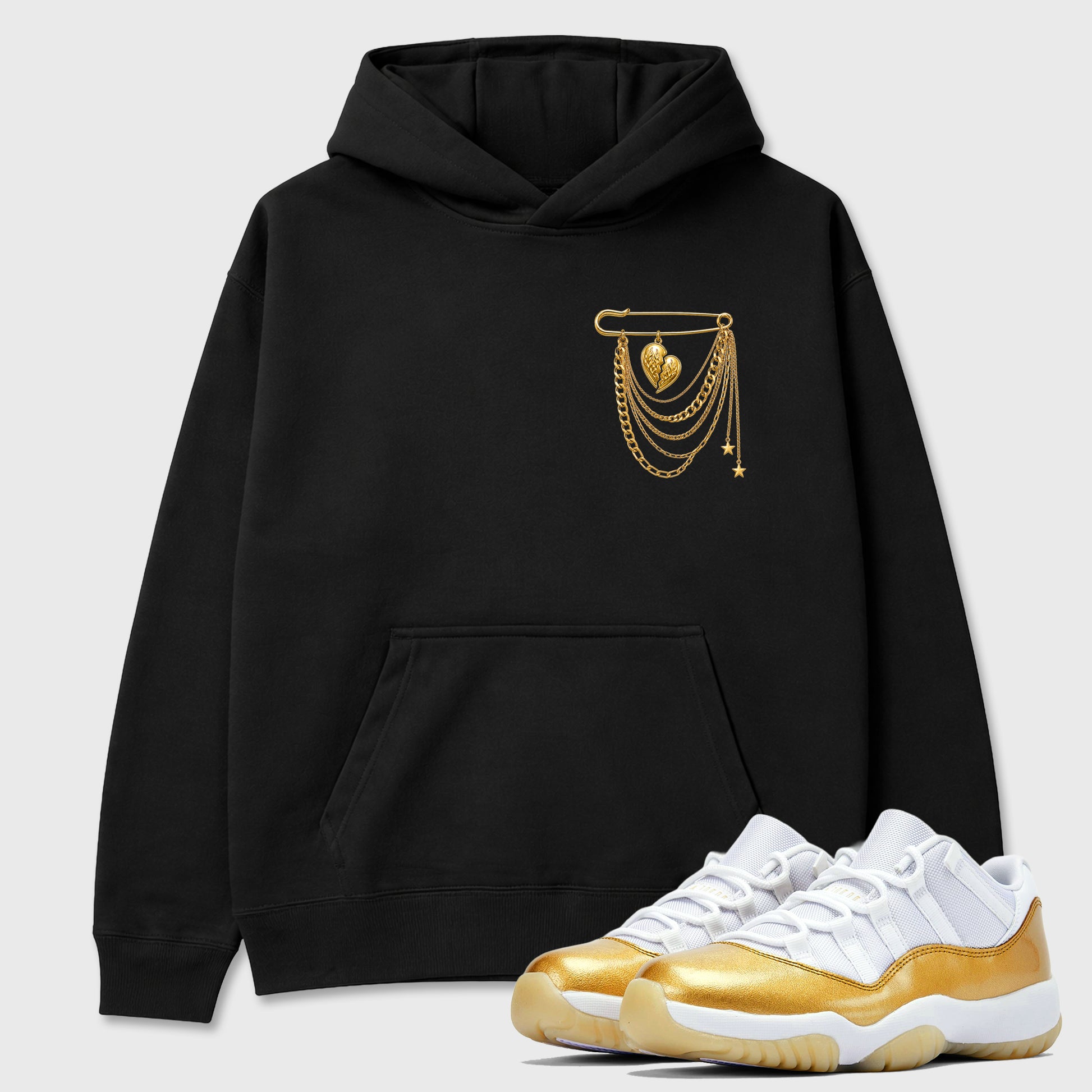 Sneaker match tees – Sneaker Tees To Match Air Jordan 11 Mother's Day Shoes – heart Brooch Tee Black 1