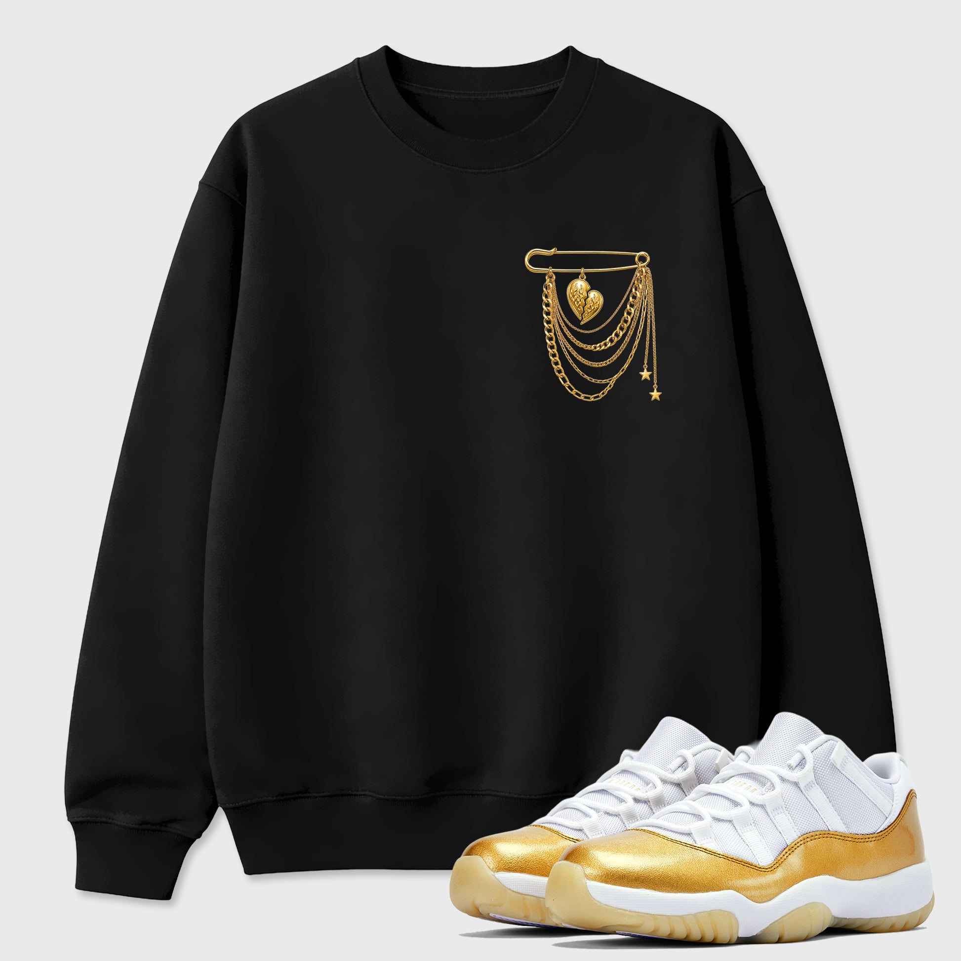 Sneaker match tees – Sneaker Tees To Match Air Jordan 11 Mother's Day Shoes – heart Brooch Tee Black 1