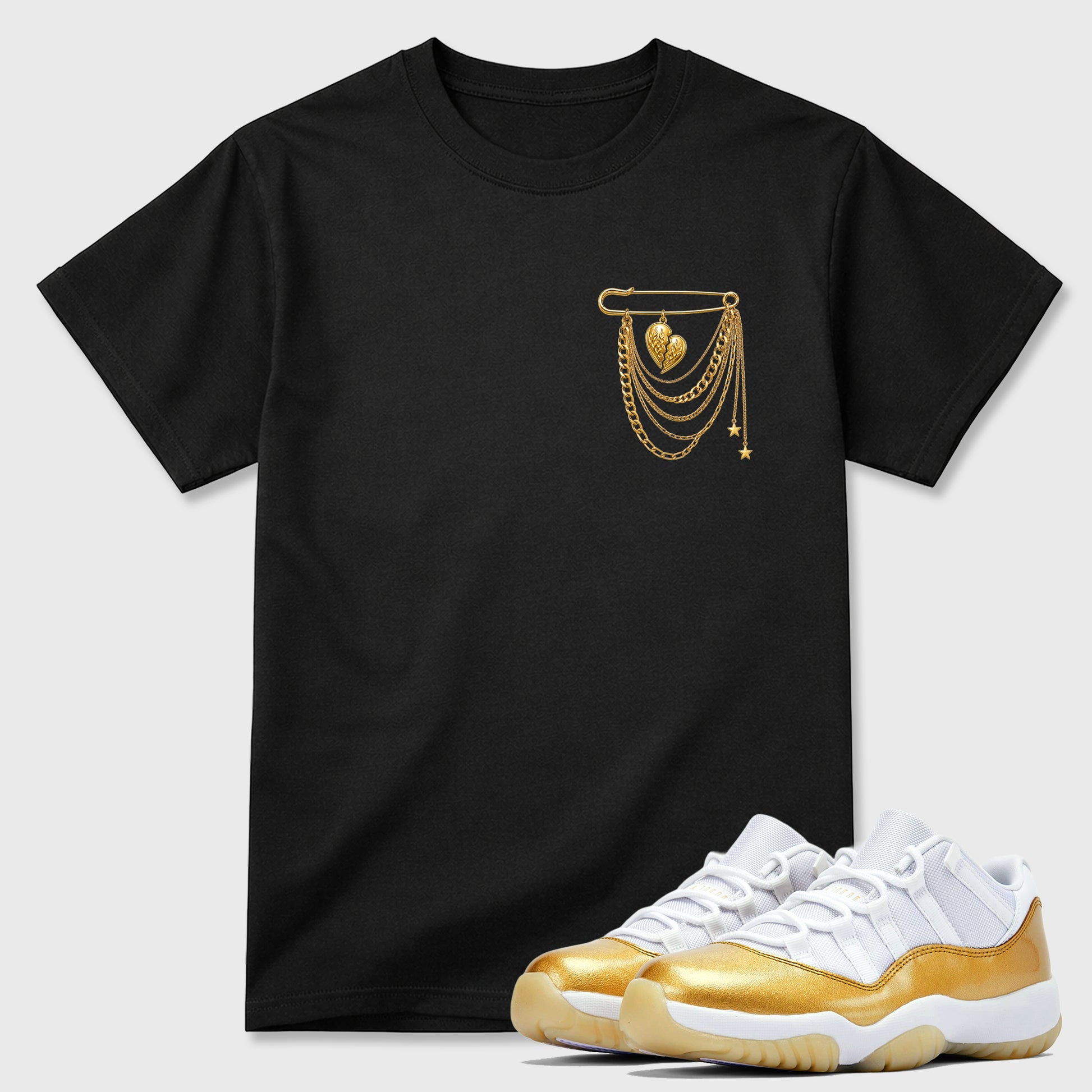Sneaker match tees – Sneaker Tees To Match Air Jordan 11 Mother's Day Shoes – heart Brooch Tee Black 1