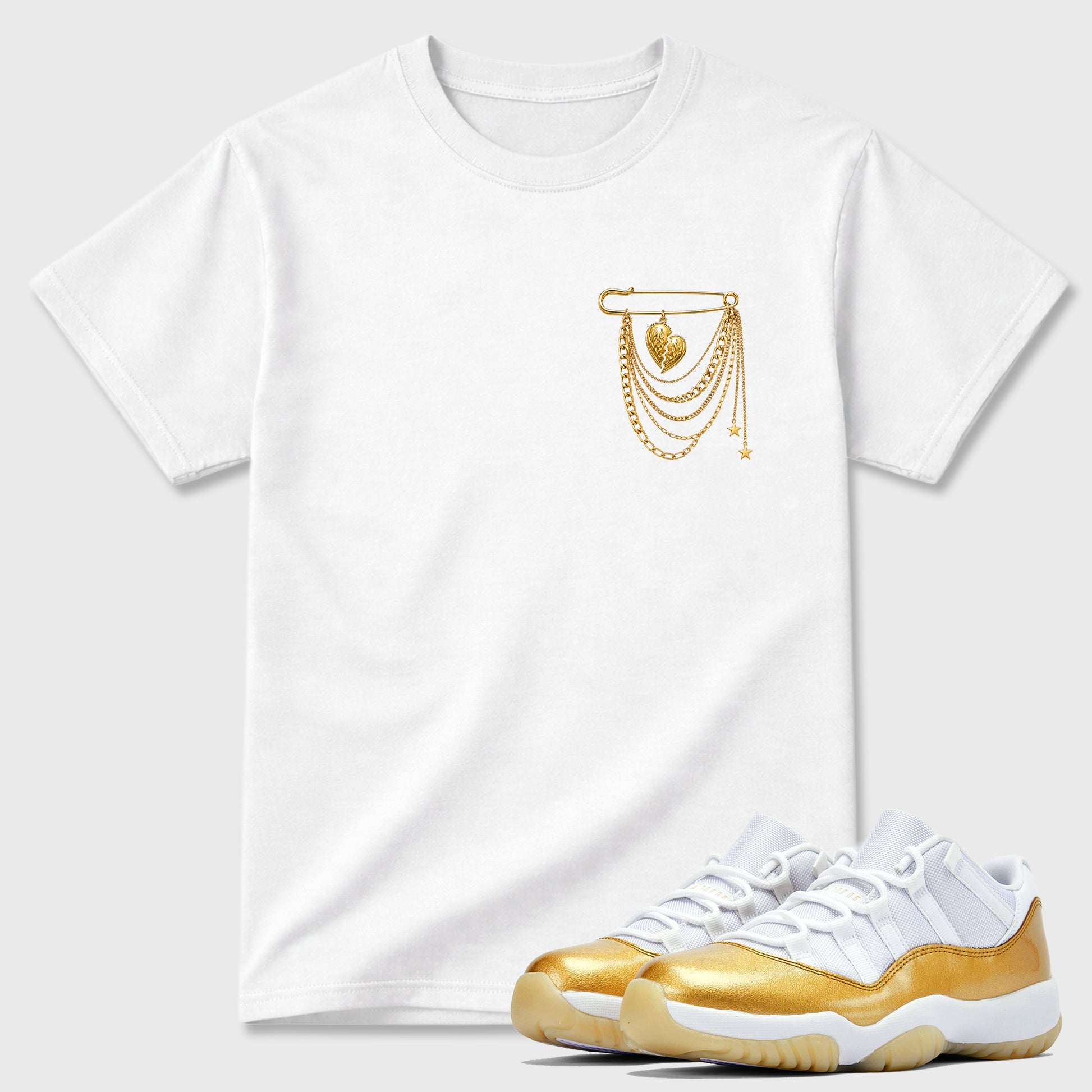 Sneaker match tees – Sneaker Tees To Match Air Jordan 11 Mother's Day Shoes – heart Brooch Tee White 1