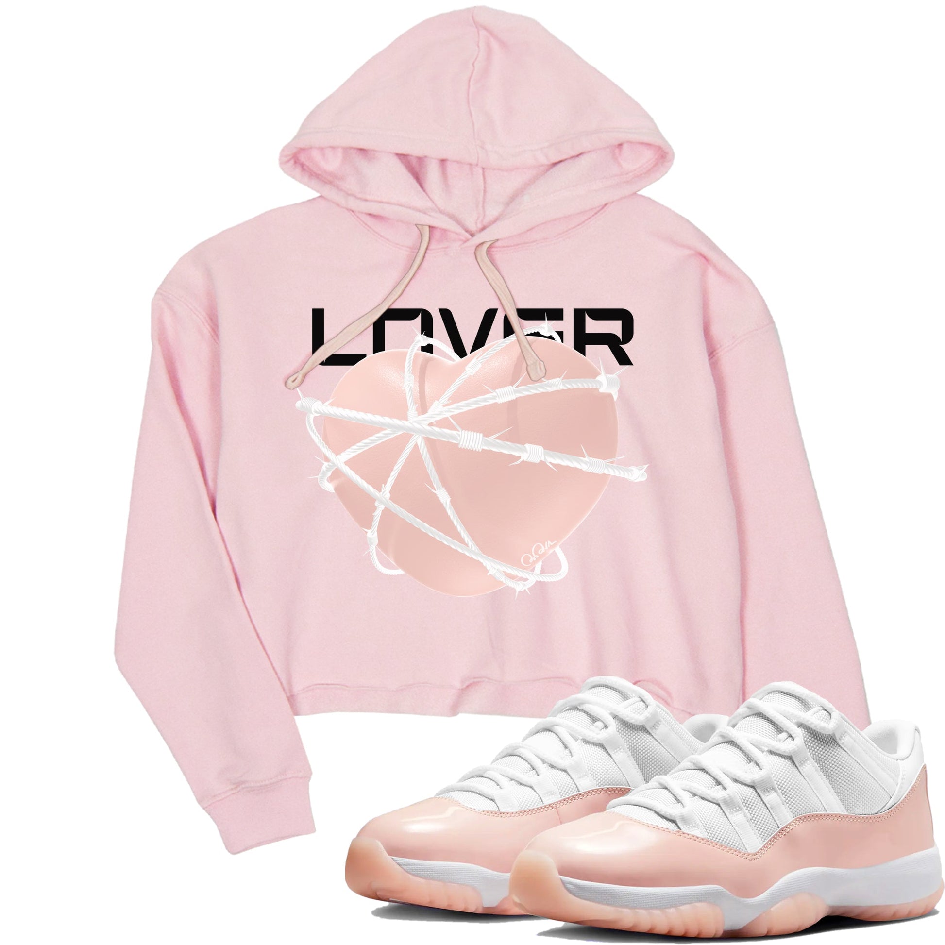 11s Legend Pink shirts to match jordans Heart Lover sneaker match tees Air Jordan 11 Legend Pink SNRT Sneaker Tees streetwear brand Pink 1 crop tee