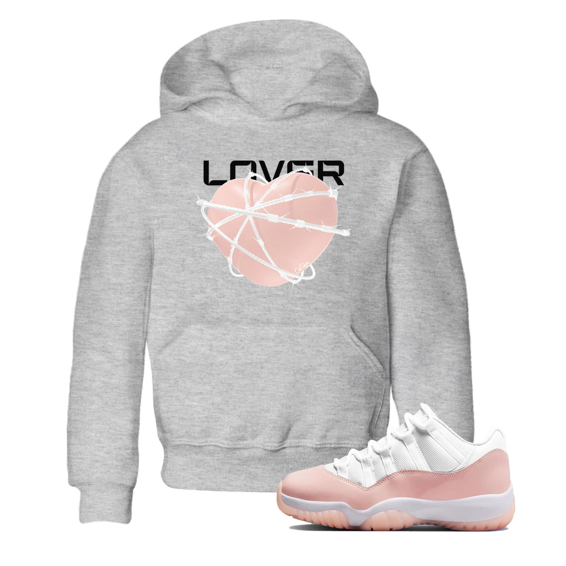 11s Legend Pink shirts to match jordans Heart Lover sneaker match tees Air Jordan 11 Legend Pink SNRT Sneaker Tees streetwear brand Baby and Youth Heather Grey 1 cotton tee