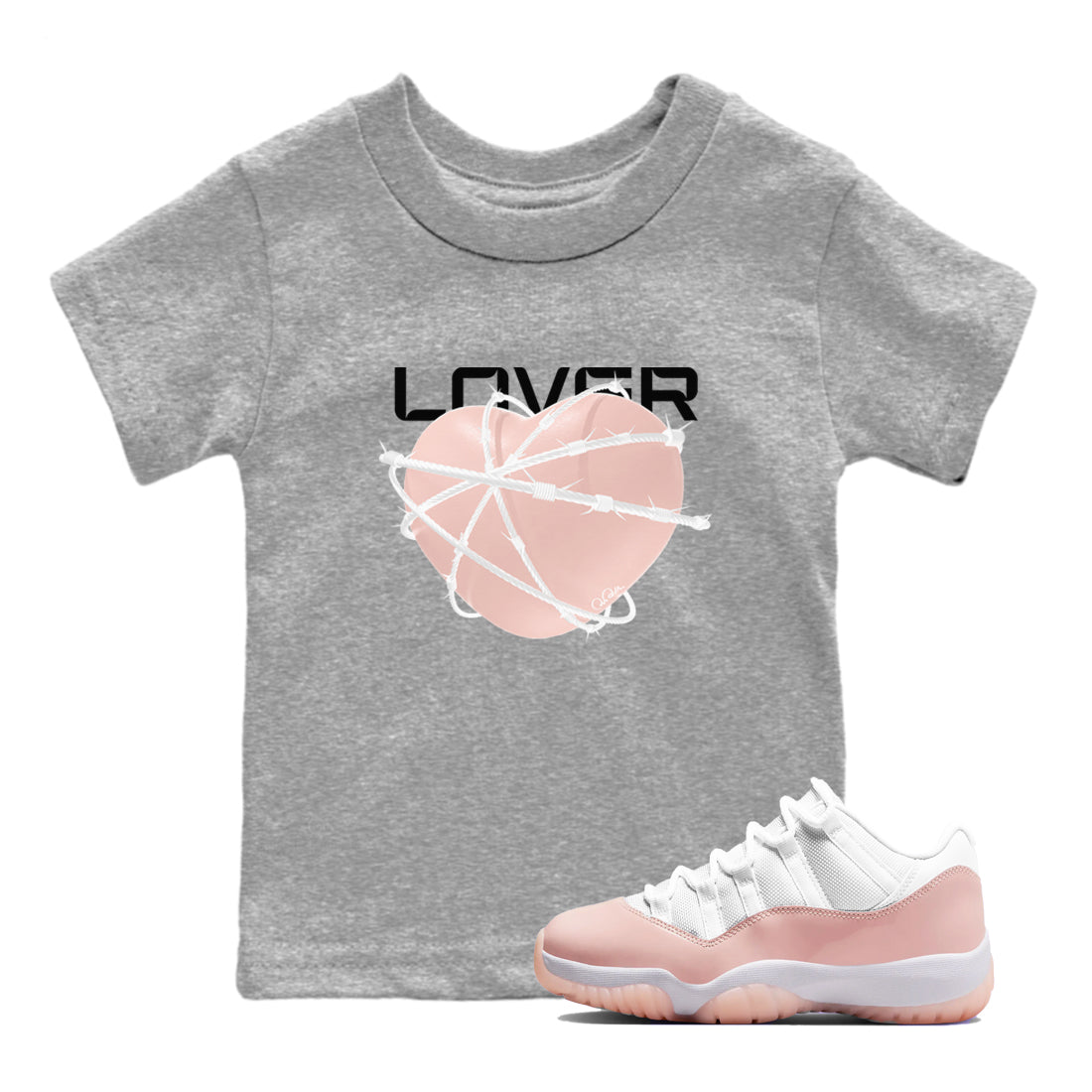 11s Legend Pink shirts to match jordans Heart Lover sneaker match tees Air Jordan 11 Legend Pink SNRT Sneaker Tees streetwear brand Baby and Youth Heather Grey 1 cotton tee