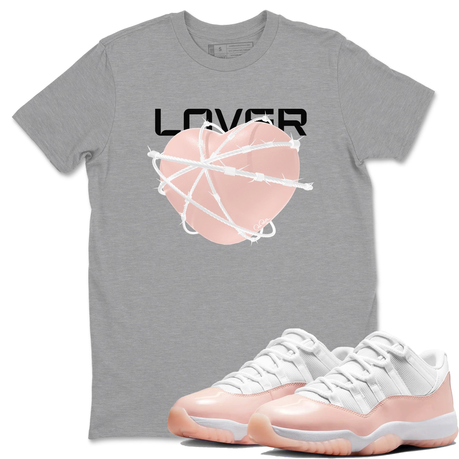 11s Legend Pink shirts to match jordans Heart Lover sneaker match tees Air Jordan 11 Legend Pink SNRT Sneaker Tees streetwear brand Heather Grey 1 unisex cotton tee