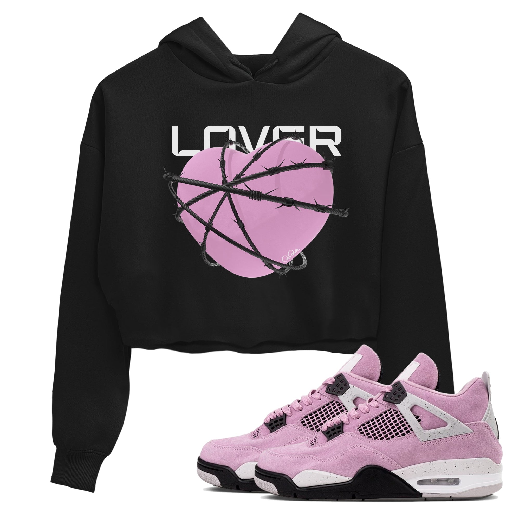 4s Retro Orchid shirts to match jordans Heart Lover sneaker match tees Air Jordan 4 WMNS Orchid match shoes to clothes SNRT Sneaker Tees unisex cotton Black 1 crop tee