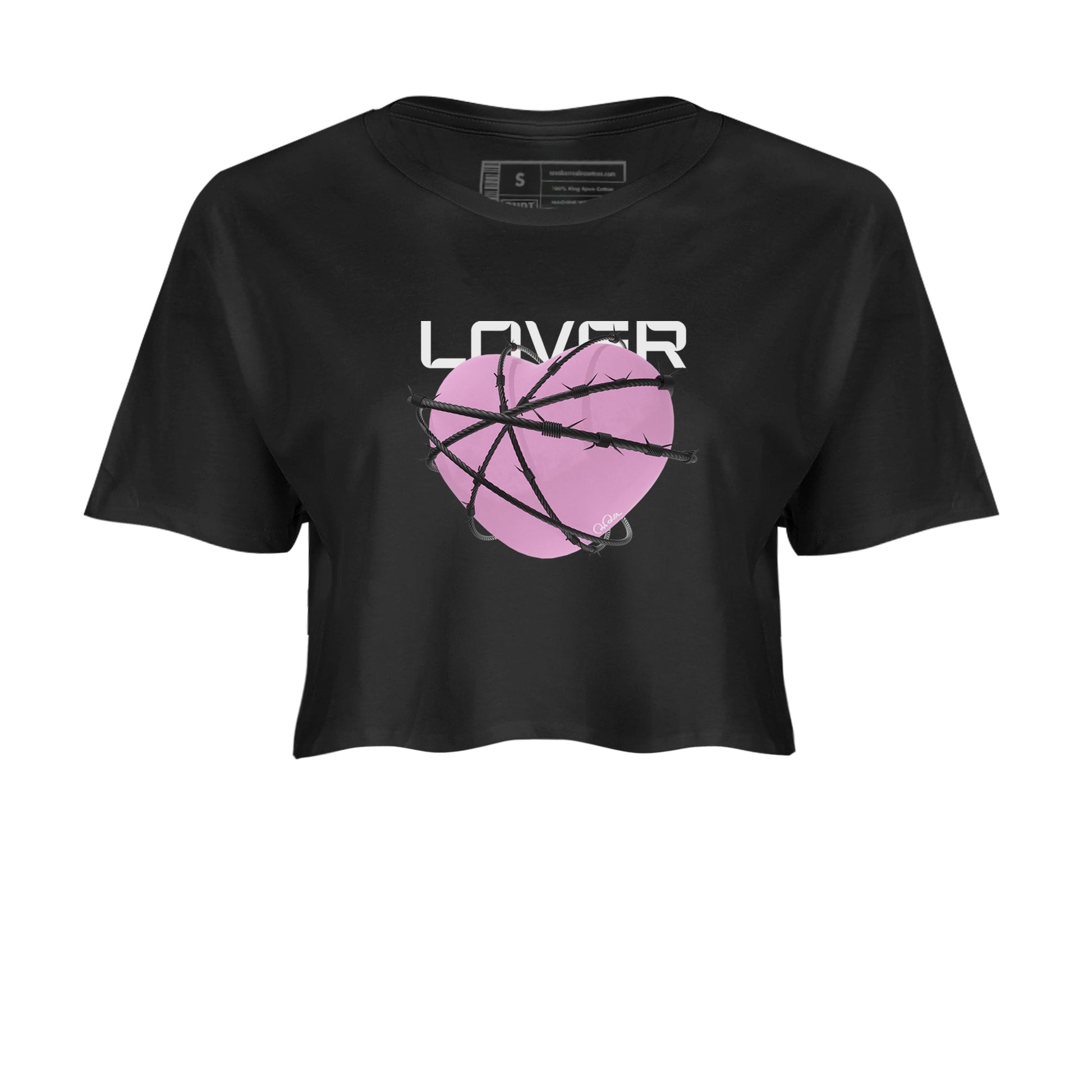 4s Retro Orchid shirts to match jordans Heart Lover sneaker match tees Air Jordan 4 WMNS Orchid match shoes to clothes SNRT Sneaker Tees unisex cotton Black 2 crop tee