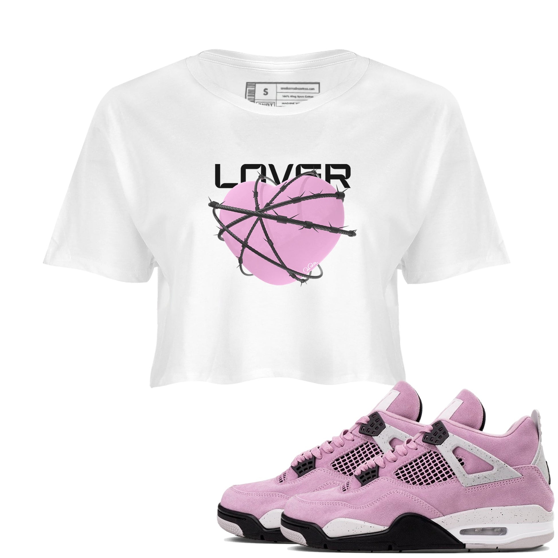 4s Retro Orchid shirts to match jordans Heart Lover sneaker match tees Air Jordan 4 WMNS Orchid match shoes to clothes SNRT Sneaker Tees unisex cotton White 1 crop tee