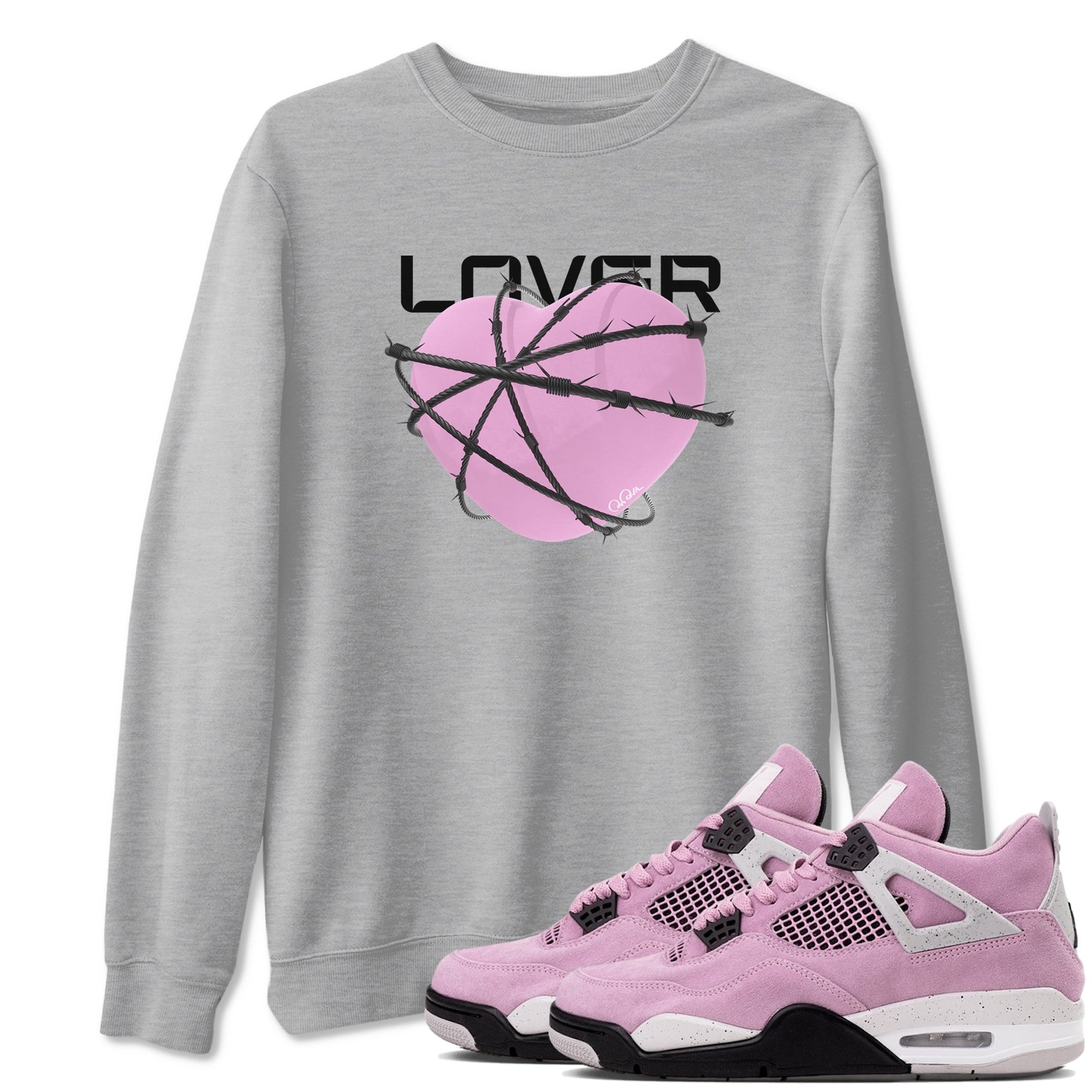4s Retro Orchid shirts to match jordans Heart Lover sneaker match tees Air Jordan 4 WMNS Orchid match shoes to clothes SNRT Sneaker Tees unisex cotton Heather Grey 1 shirts