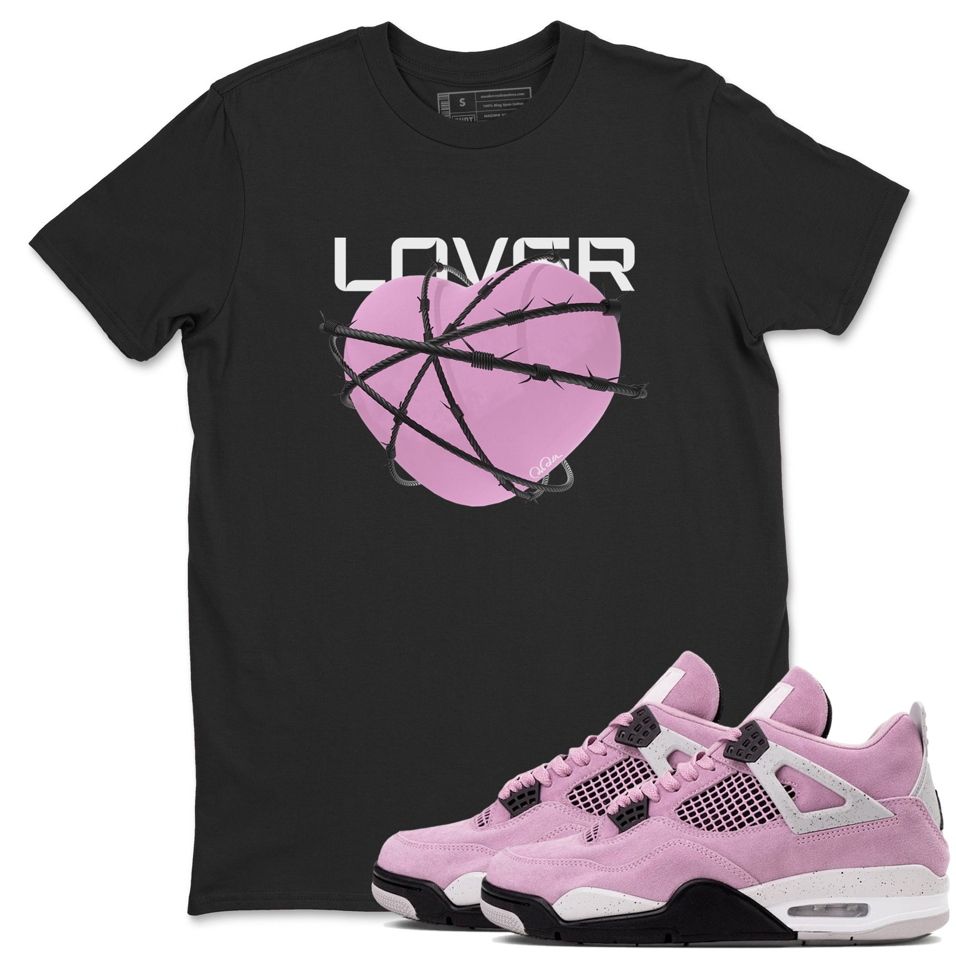 4s Retro Orchid shirts to match jordans Heart Lover sneaker match tees Air Jordan 4 WMNS Orchid match shoes to clothes SNRT Sneaker Tees unisex cotton Black 1 shirts