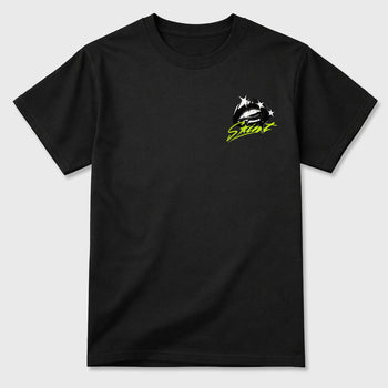 Heart of Sinner front and back graphic tee styled to complete your fit with the Foams Pro Black Volt, shown in Black.