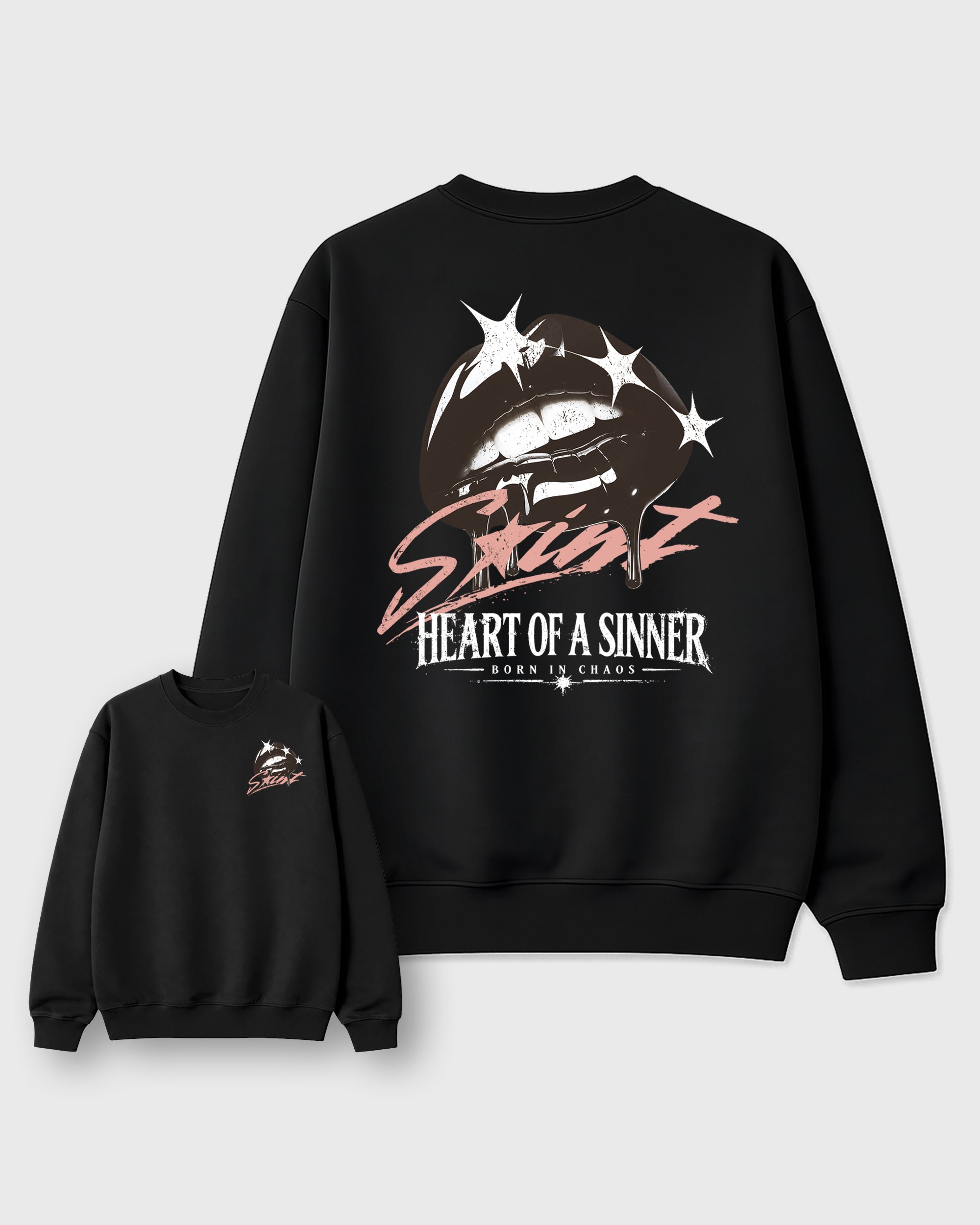 Heart of Sinner Black Graphic Sweatshirt - 1, a sneaker matching sweatshirt designed to coordinate with Air Jordan 3 Fireside sneakers for a complete sneaker outfit.