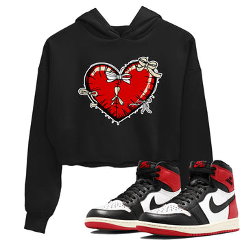 1s Black Toe Reimagined shirts to match jordans Heart with Ribbons sneaker match tees AJ1 High OG Black Toe Reimagined match shoes to clothes SNRT Sneaker Tees unisex cotton Black 1 crop tee