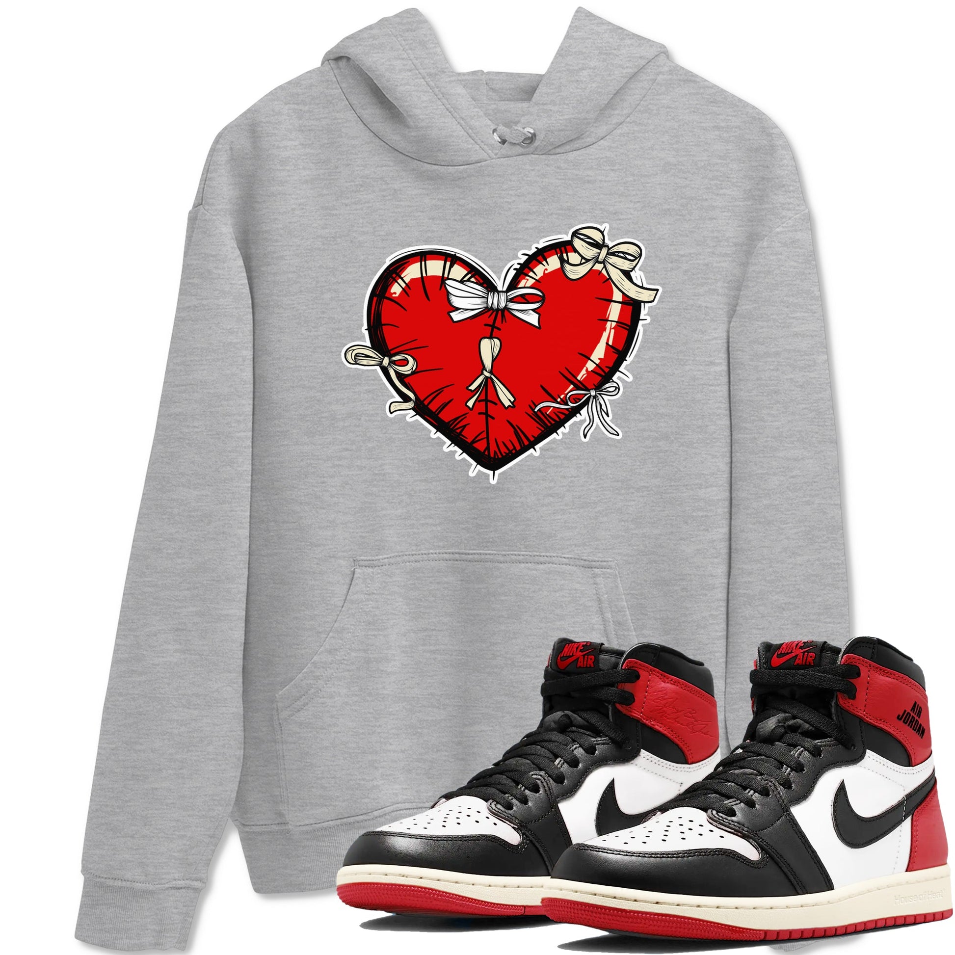 1s Black Toe Reimagined shirts to match jordans Heart with Ribbons sneaker match tees AJ1 High OG Black Toe Reimagined match shoes to clothes SNRT Sneaker Tees unisex cotton Heather Grey 1 shirts