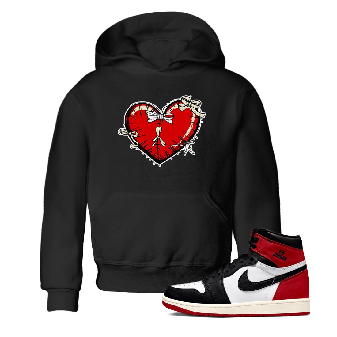 1s Black Toe Reimagined shirts to match jordans Heart with Ribbons sneaker match tees AJ1 High OG Black Toe Reimagined match shoes to clothes SNRT Sneaker Tees Youth Baby Black 1 tee
