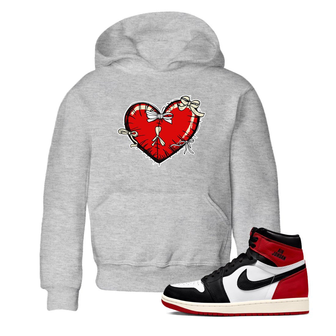 1s Black Toe Reimagined shirts to match jordans Heart with Ribbons sneaker match tees AJ1 High OG Black Toe Reimagined match shoes to clothes SNRT Sneaker Tees Youth Baby Heather Grey 1 tee