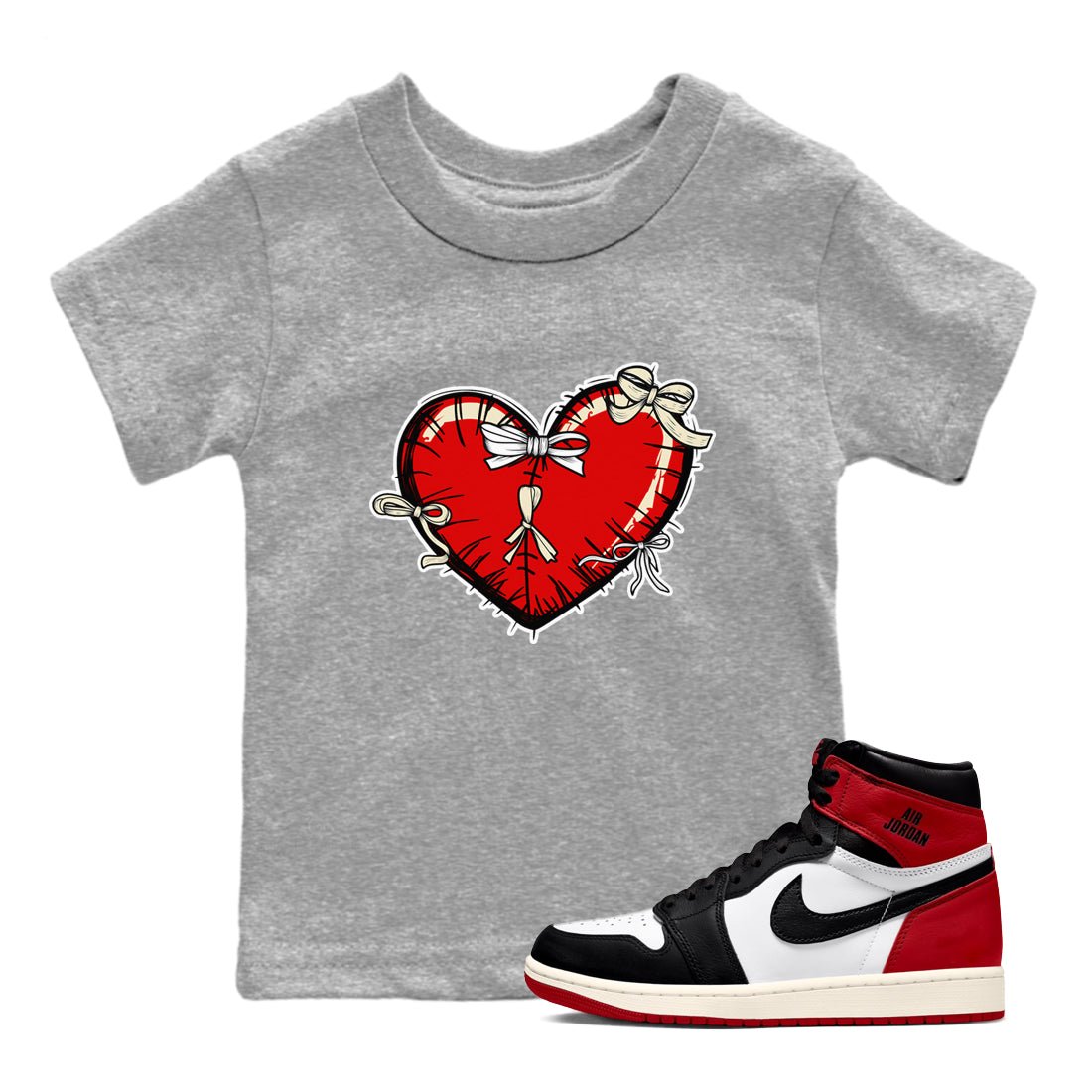 1s Black Toe Reimagined shirts to match jordans Heart with Ribbons sneaker match tees AJ1 High OG Black Toe Reimagined match shoes to clothes SNRT Sneaker Tees Youth Baby Heather Grey 1 tee