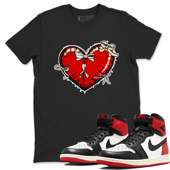 1s Black Toe Reimagined shirts to match jordans Heart with Ribbons sneaker match tees AJ1 High OG Black Toe Reimagined match shoes to clothes SNRT Sneaker Tees unisex cotton Black 1 shirts