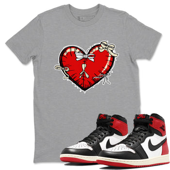 1s Black Toe Reimagined shirts to match jordans Heart with Ribbons sneaker match tees AJ1 High OG Black Toe Reimagined match shoes to clothes SNRT Sneaker Tees unisex cotton Heather Grey 1 shirts