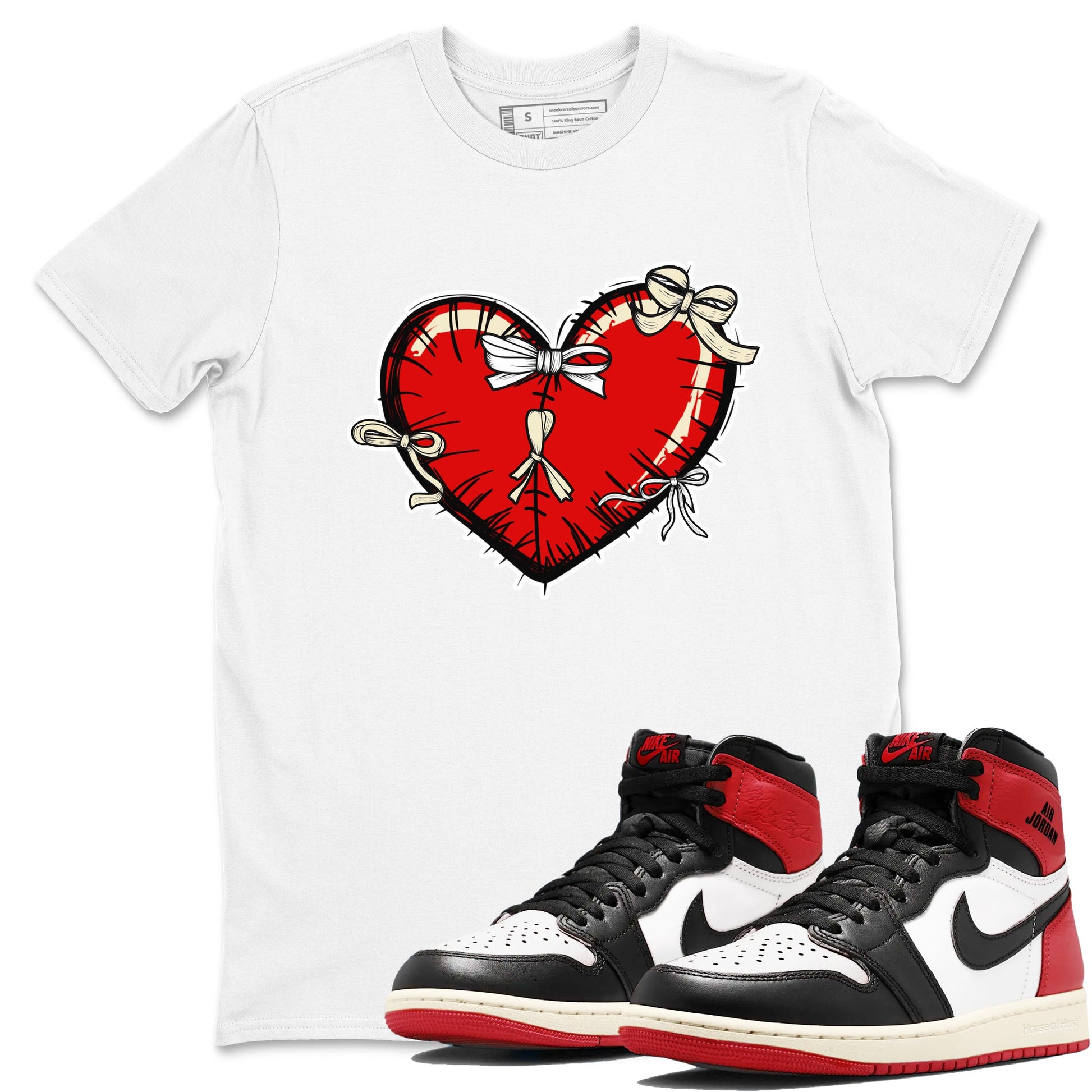 1s Black Toe Reimagined shirts to match jordans Heart with Ribbons sneaker match tees AJ1 High OG Black Toe Reimagined match shoes to clothes SNRT Sneaker Tees unisex cotton White 1 shirts