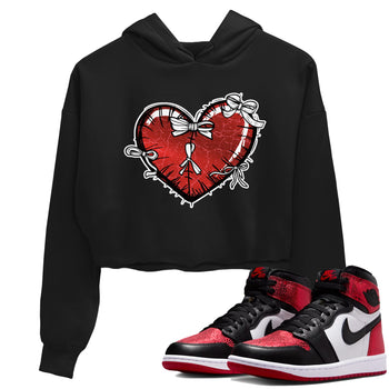 Heart With Ribbons womens crop tee made to vibe with the Air Jordan 1 Ruby sneakers — the perfect match in Black 1.