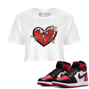 Heart With Ribbons womens crop tee made to vibe with the Air Jordan 1 Ruby sneakers — the perfect match in White 1.