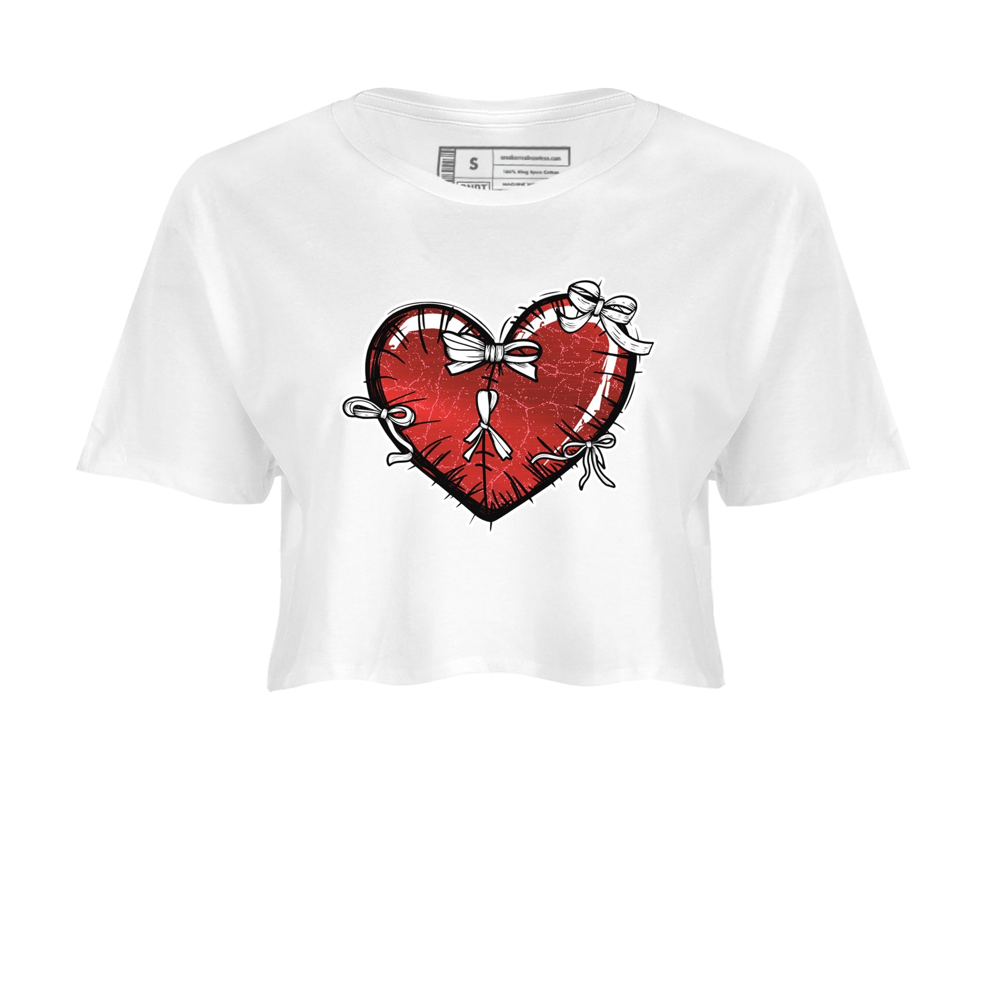 Heart With Ribbons womens crop tee made to vibe with the Air Jordan 1 Ruby sneakers — the perfect match in White 2.