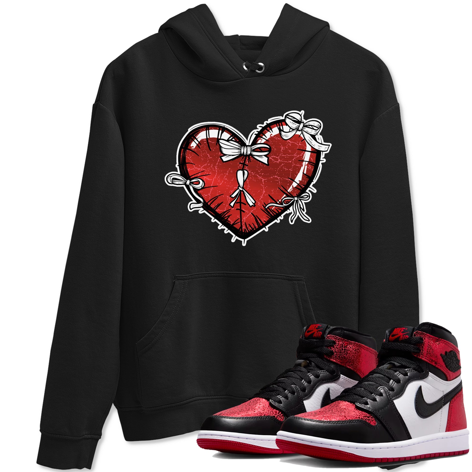 Heart With Ribbons sneaker match t-shirt styled to complete your fit with the Air Jordan 1 Ruby sneakers, shown in Black 1.
