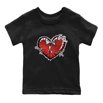 Heart With Ribbons baby and kids t-shirt crafted for little sneakerheads to shine with the Air Jordan 1 Ruby sneakers, displayed in Black 2.