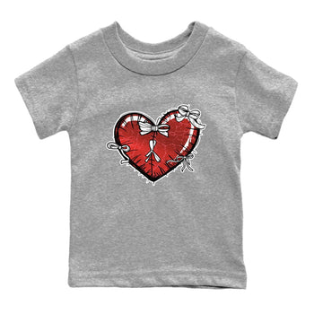 Heart With Ribbons baby and kids t-shirt crafted for little sneakerheads to shine with the Air Jordan 1 Ruby sneakers, displayed in Heather Grey 2.