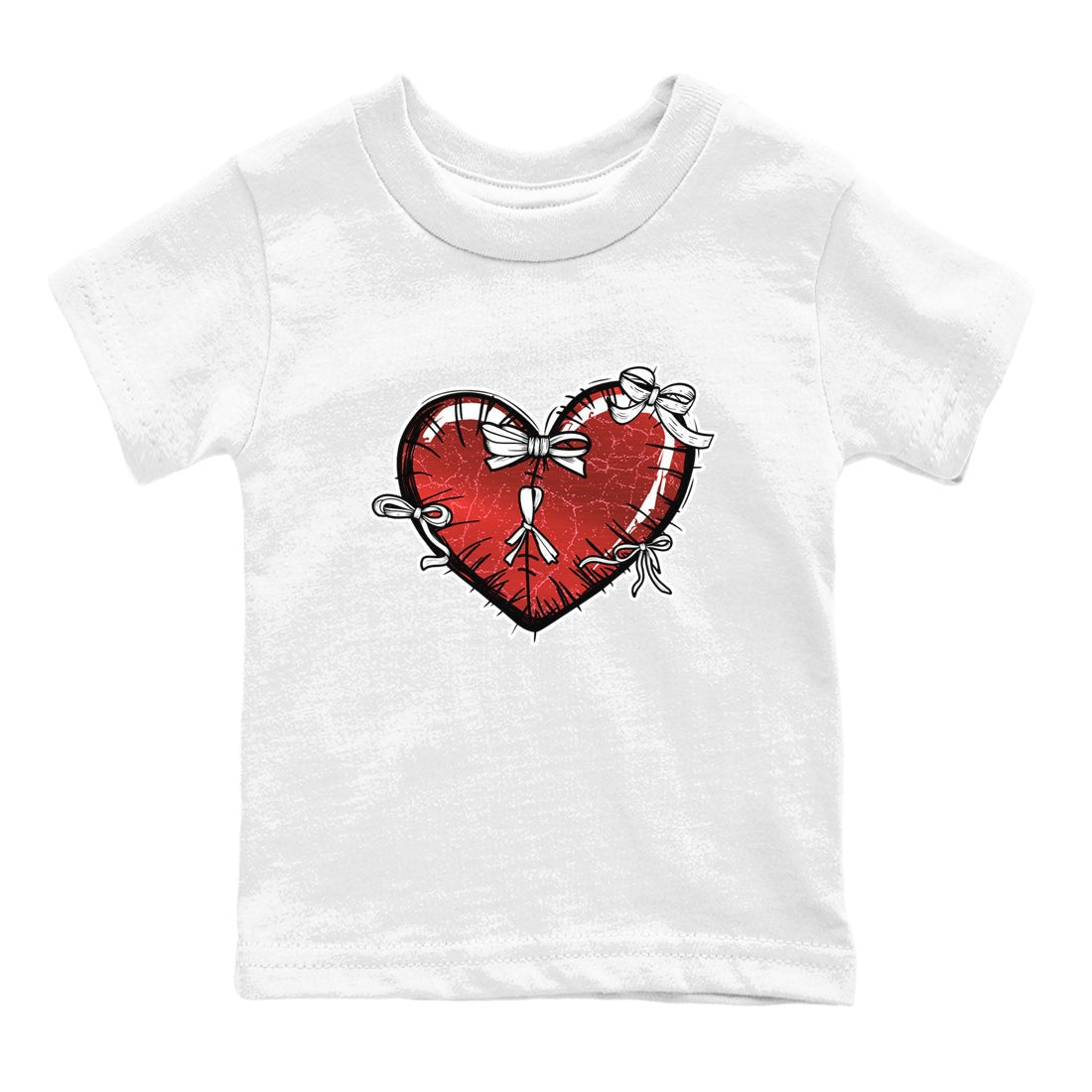 Heart With Ribbons baby and kids t-shirt crafted for little sneakerheads to shine with the Air Jordan 1 Ruby sneakers, displayed in White 2.
