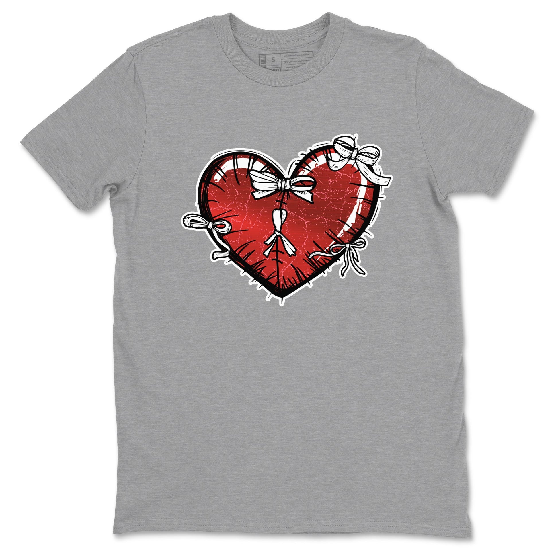 Heart With Ribbons sneaker match t-shirt styled to complete your fit with the Air Jordan 1 Ruby sneakers, shown in Heather Grey 2.