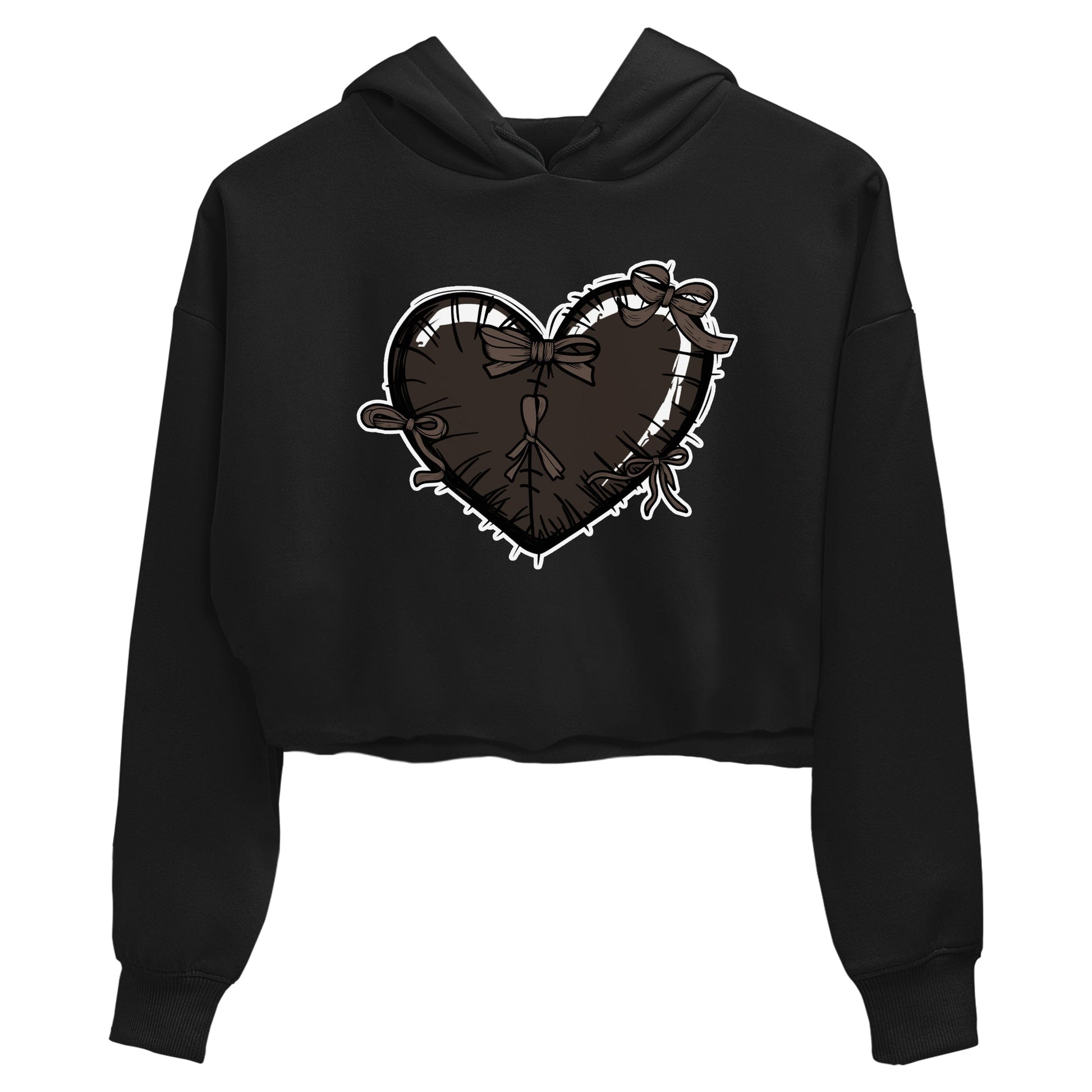 AJ1 Travis Scott Velvet Brown and Dark Mocha shirts to match jordans Heart with Ribbons sneaker match tees 1s Travis Scott Velvet Brown match shoes to clothes SNRT Sneaker Tees unisex cotton Black 2 crop tee